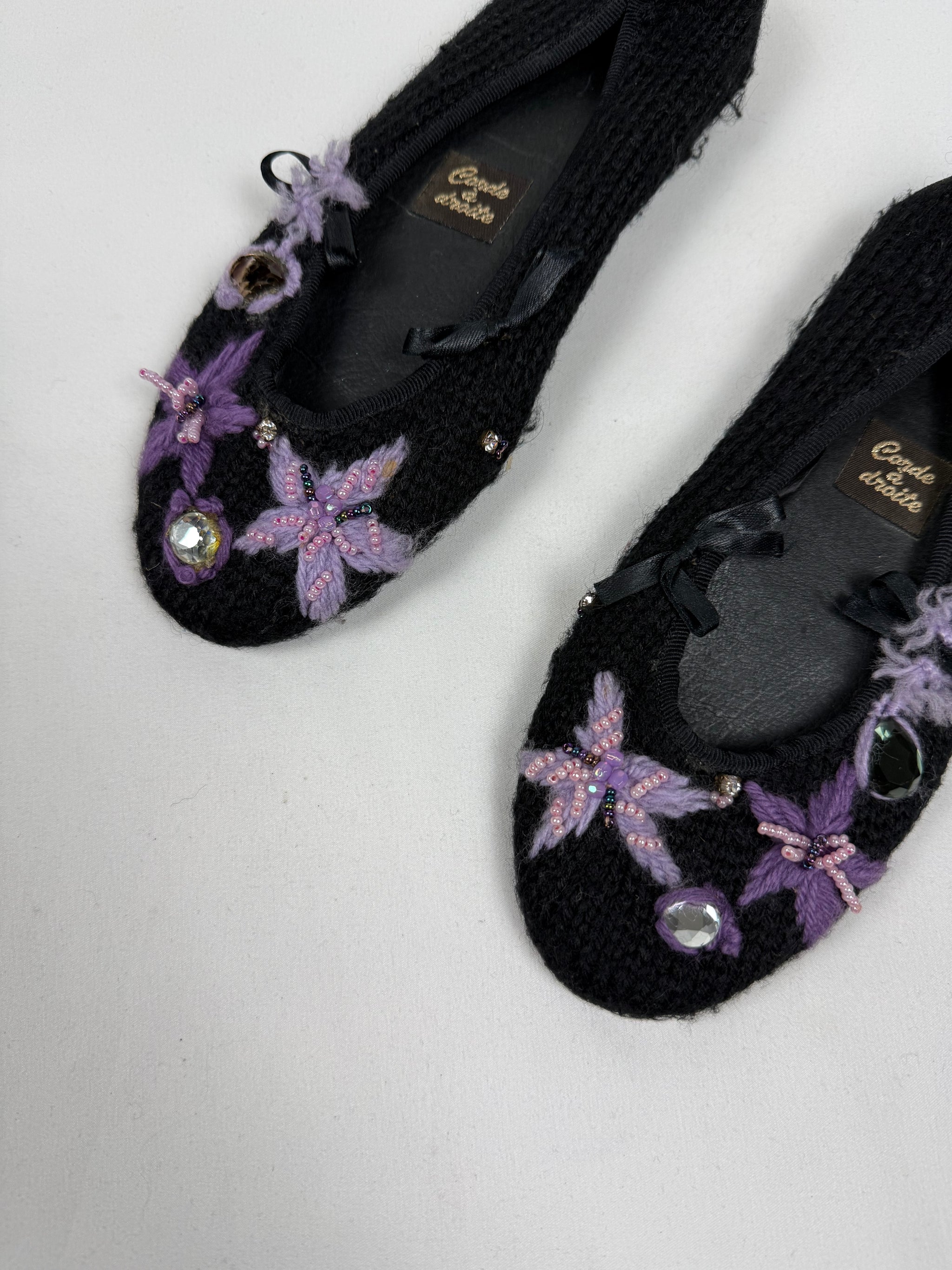 Black crochet embroidered ballet flats (35/36)