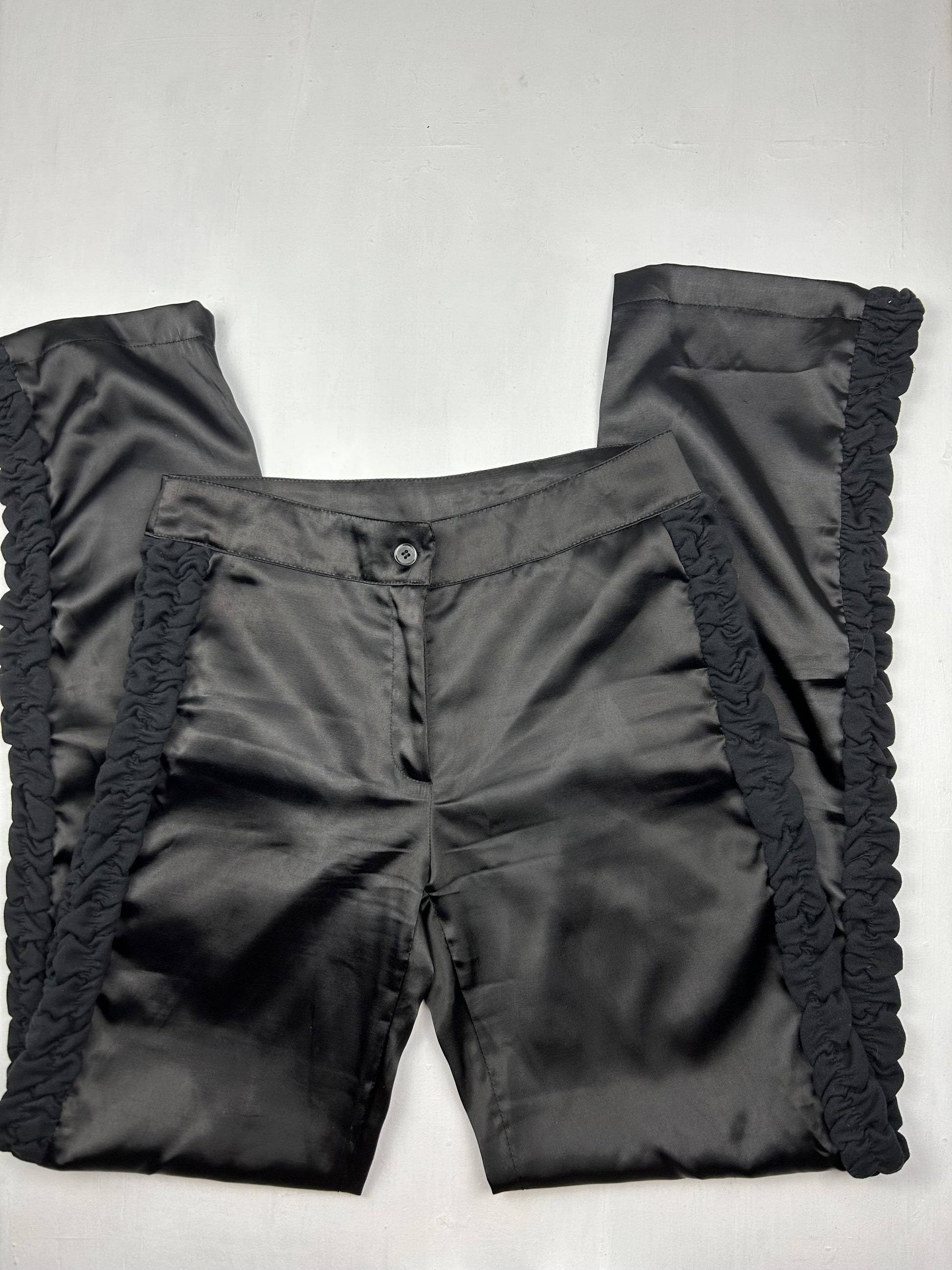 Black satin low rise bootcut office pants (M)