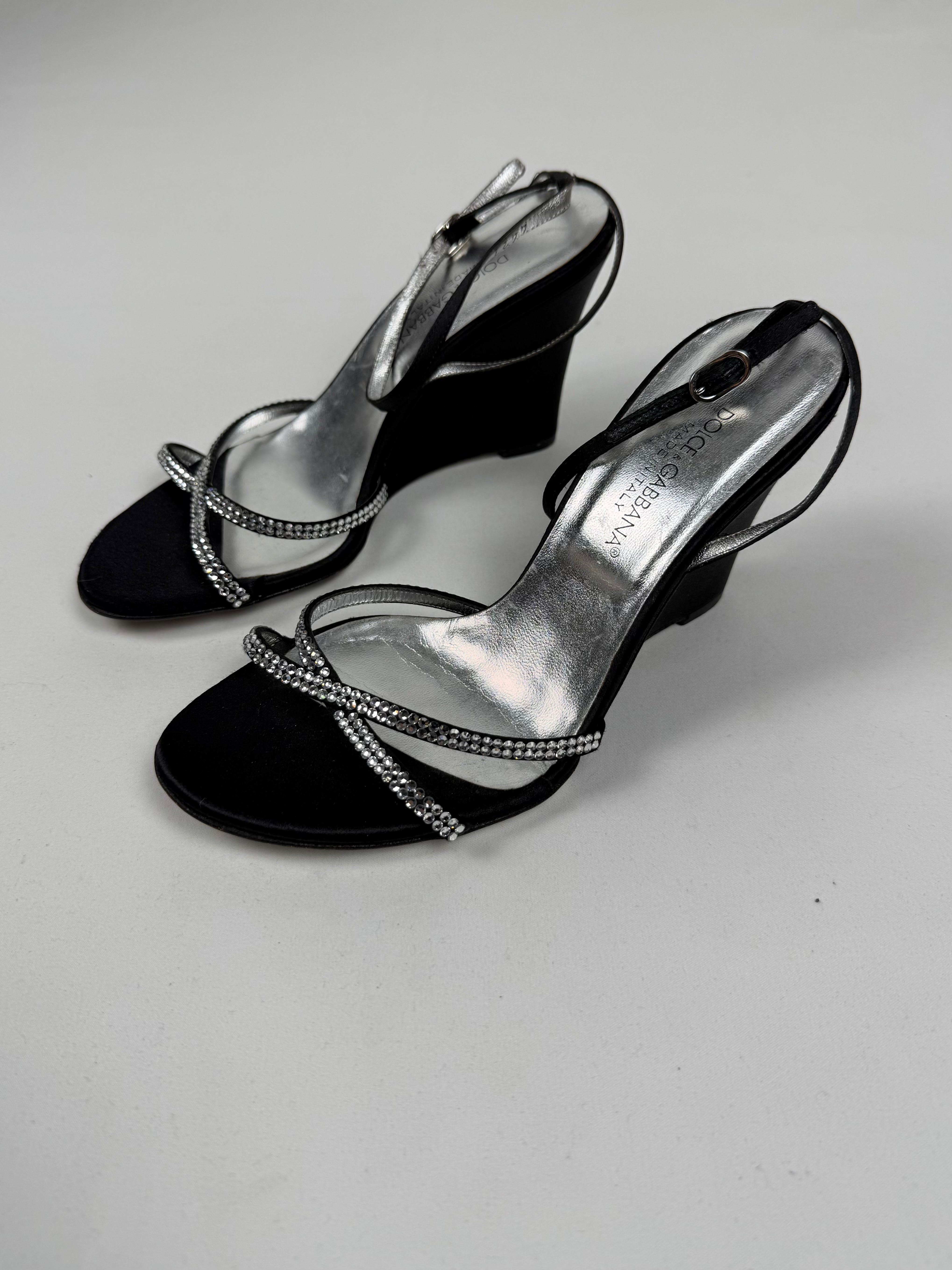 Black silky rhinestones wedge heels (36)
