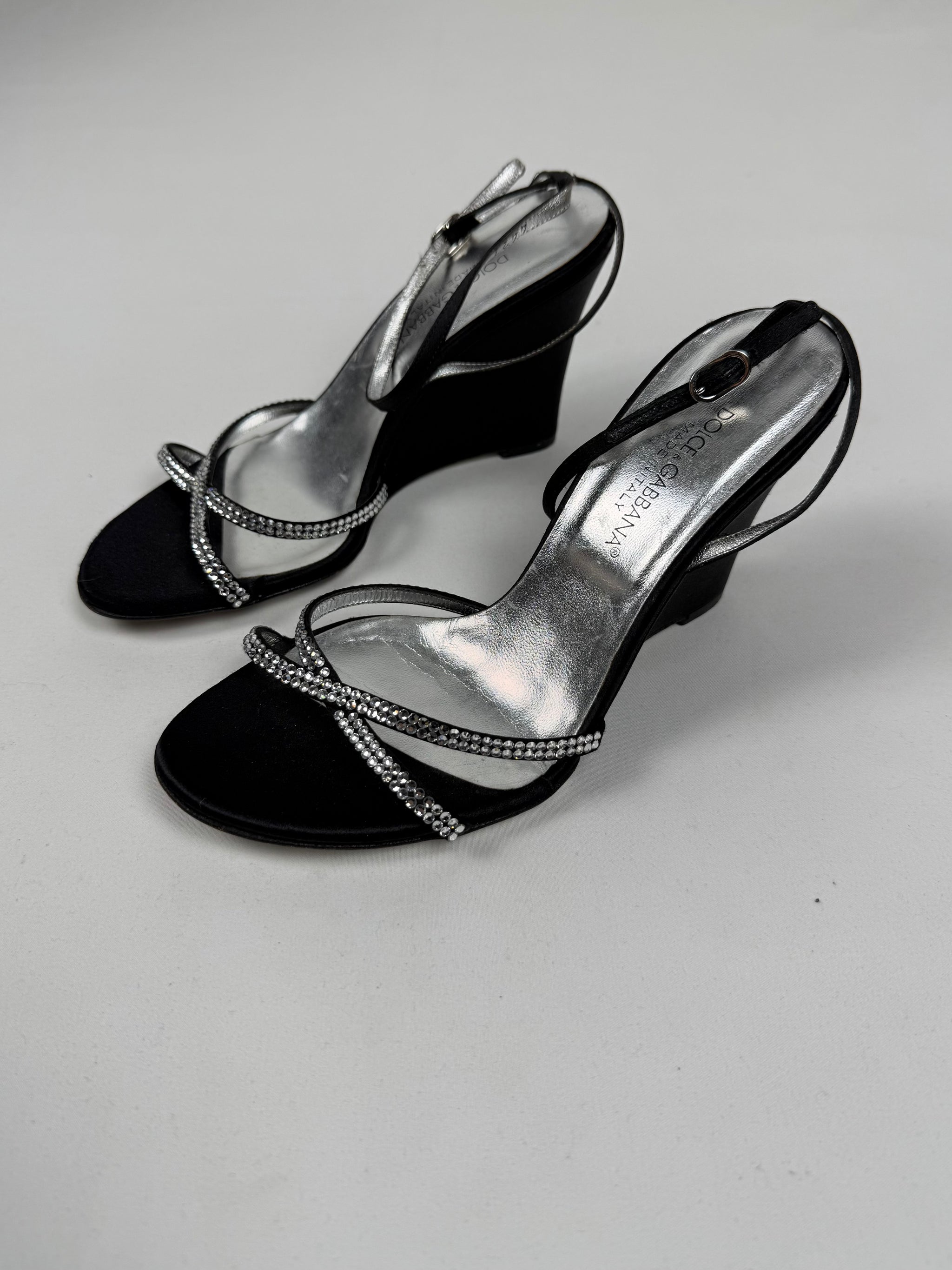 Black silky rhinestones wedge heels (36)