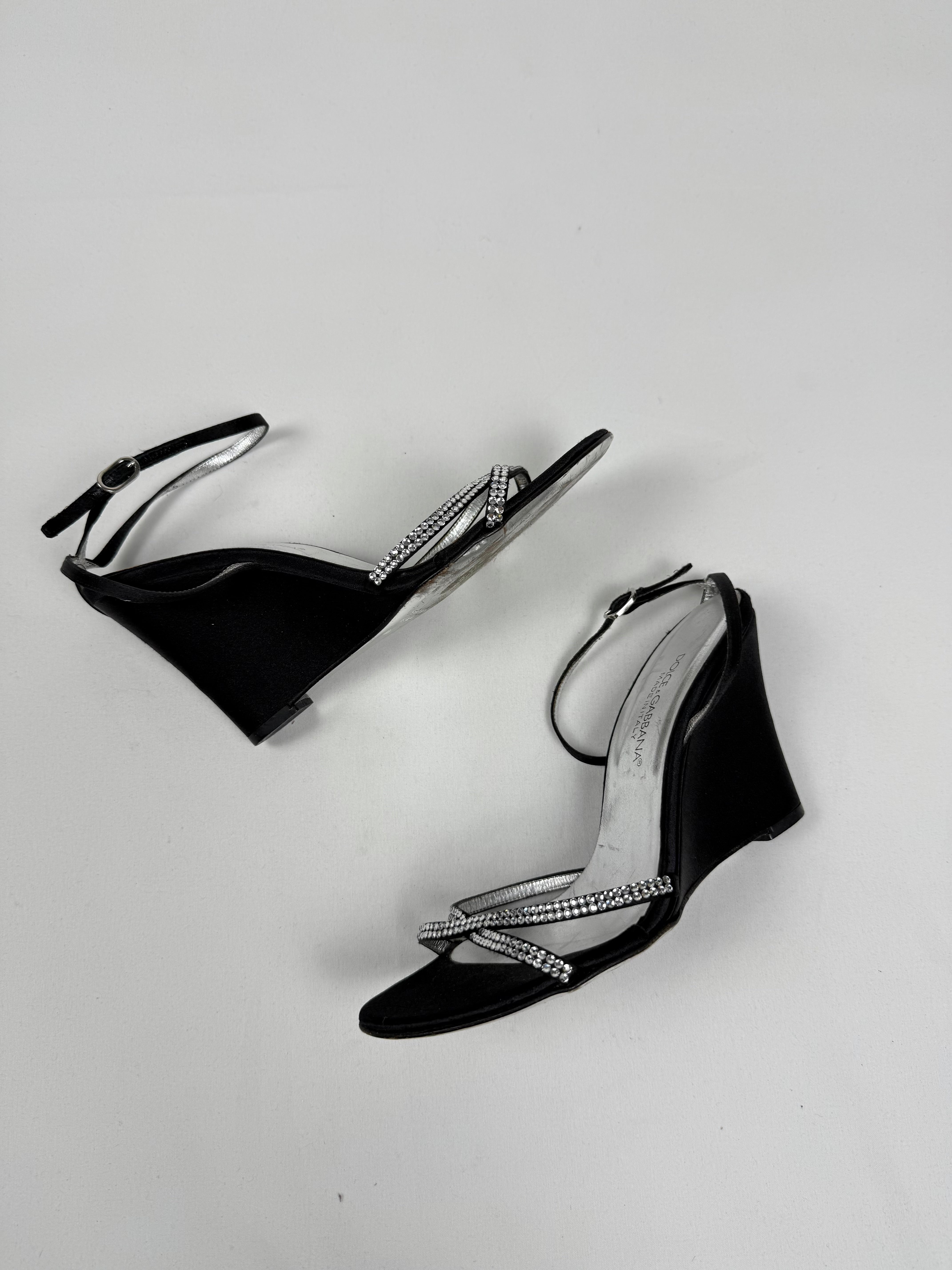 Black silky rhinestones wedge heels (36)