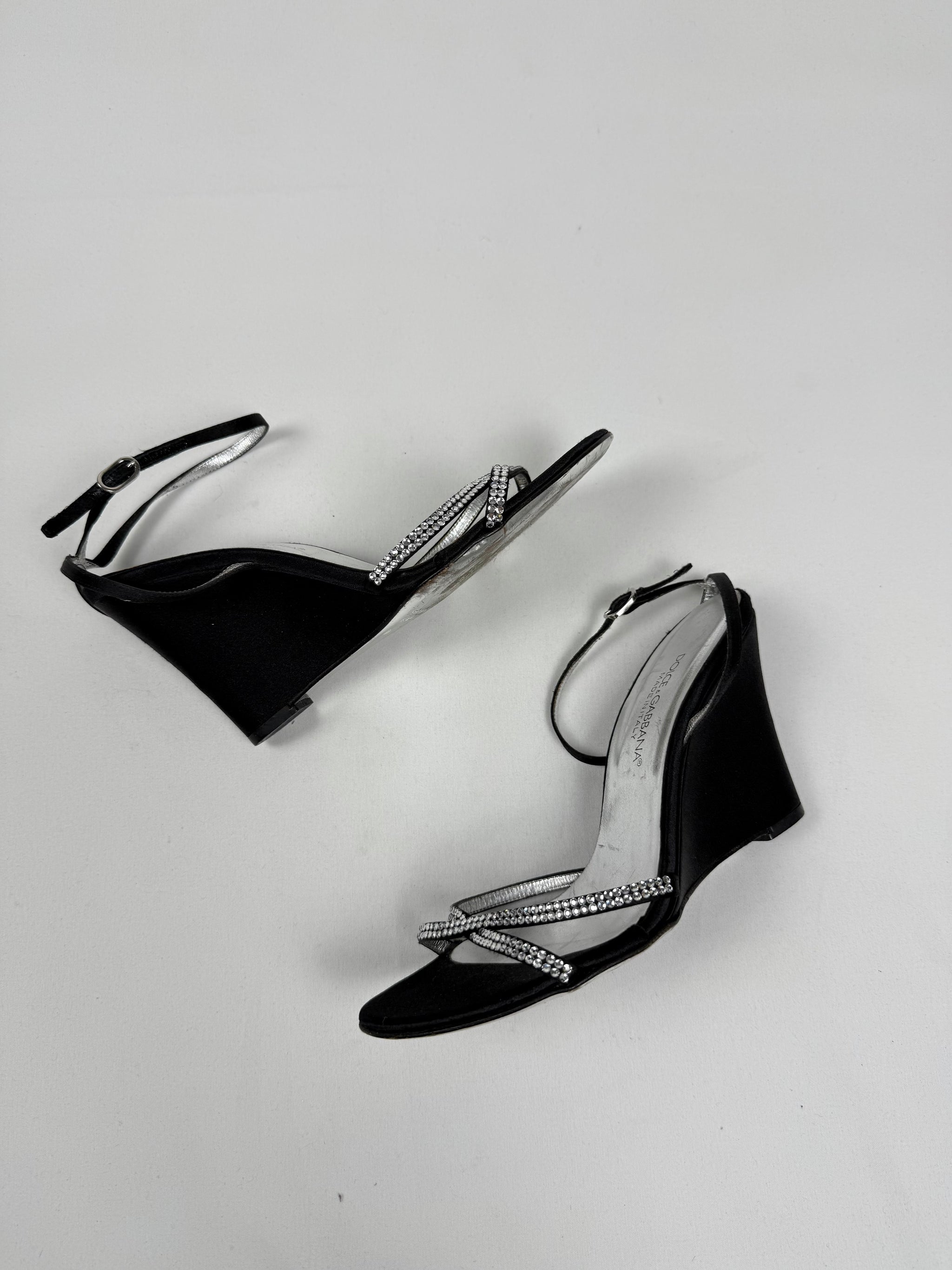 Black silky rhinestones wedge heels (36)