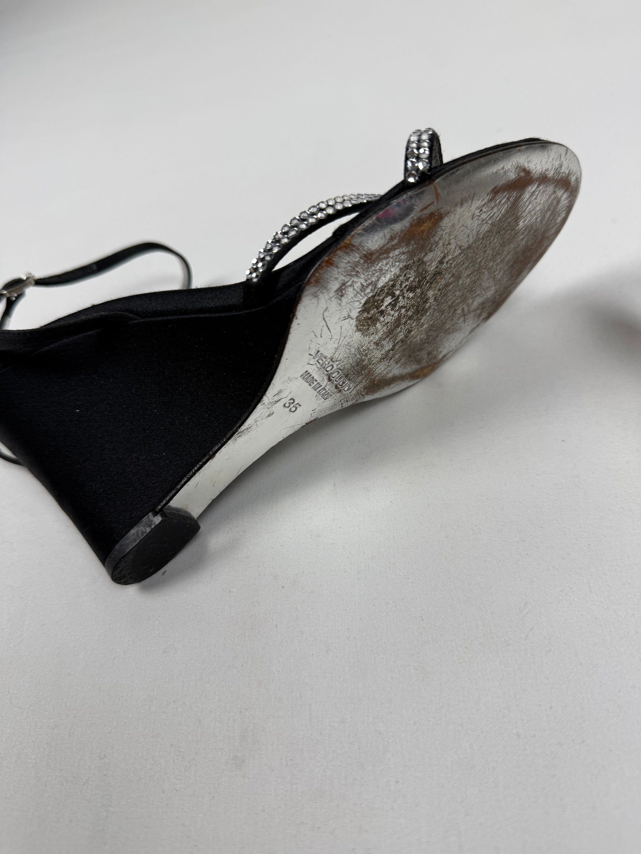 Black silky rhinestones wedge heels (36)