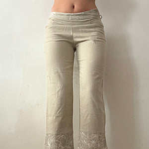 Beige zip up linen tee + capri pants set (S)