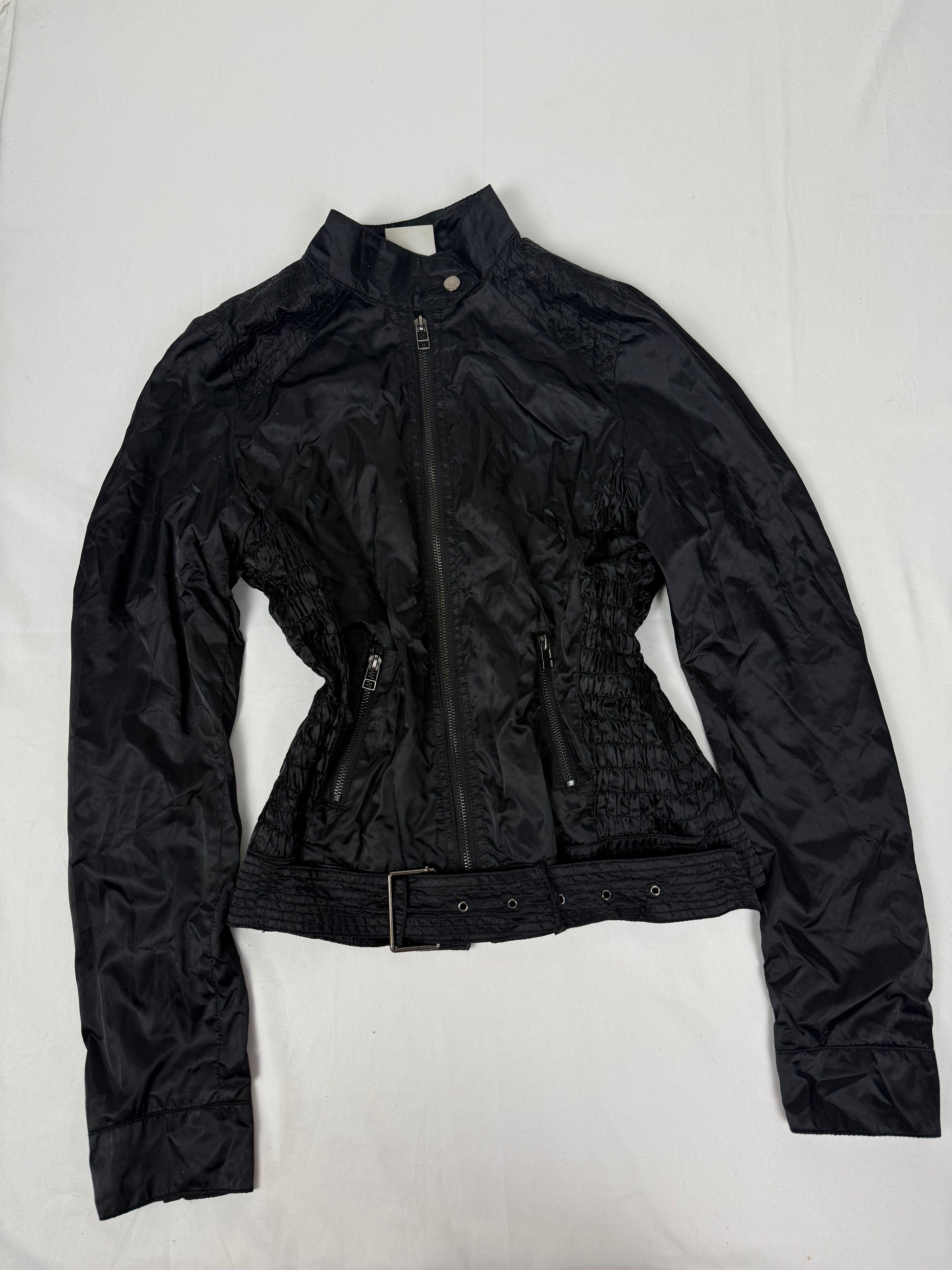 Black lightweight biker jacket with belt (M)