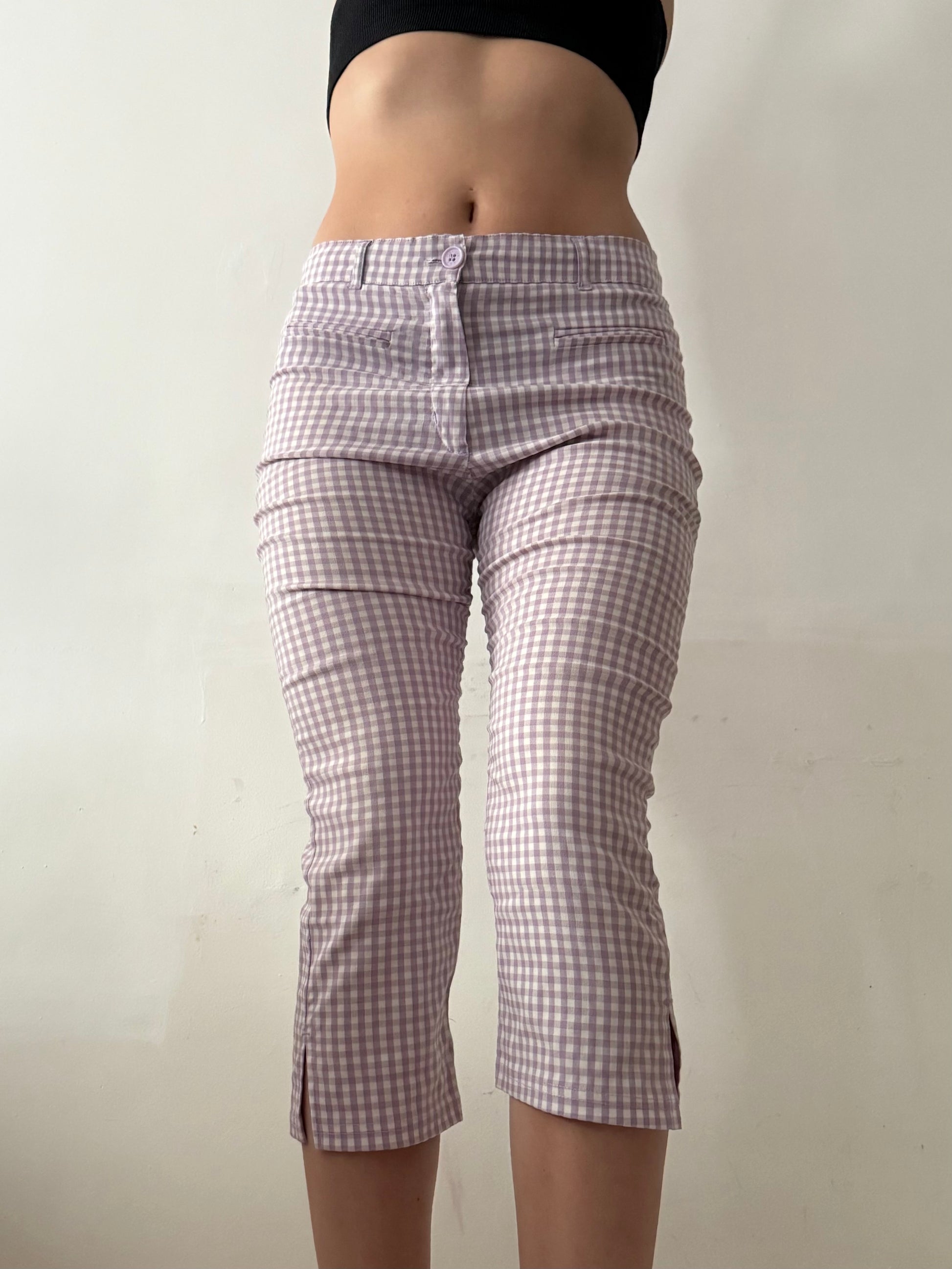 Lilac check print low waist capri pants (S/M)