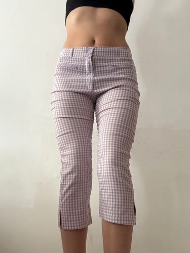Lilac check print low waist capri pants (S/M)