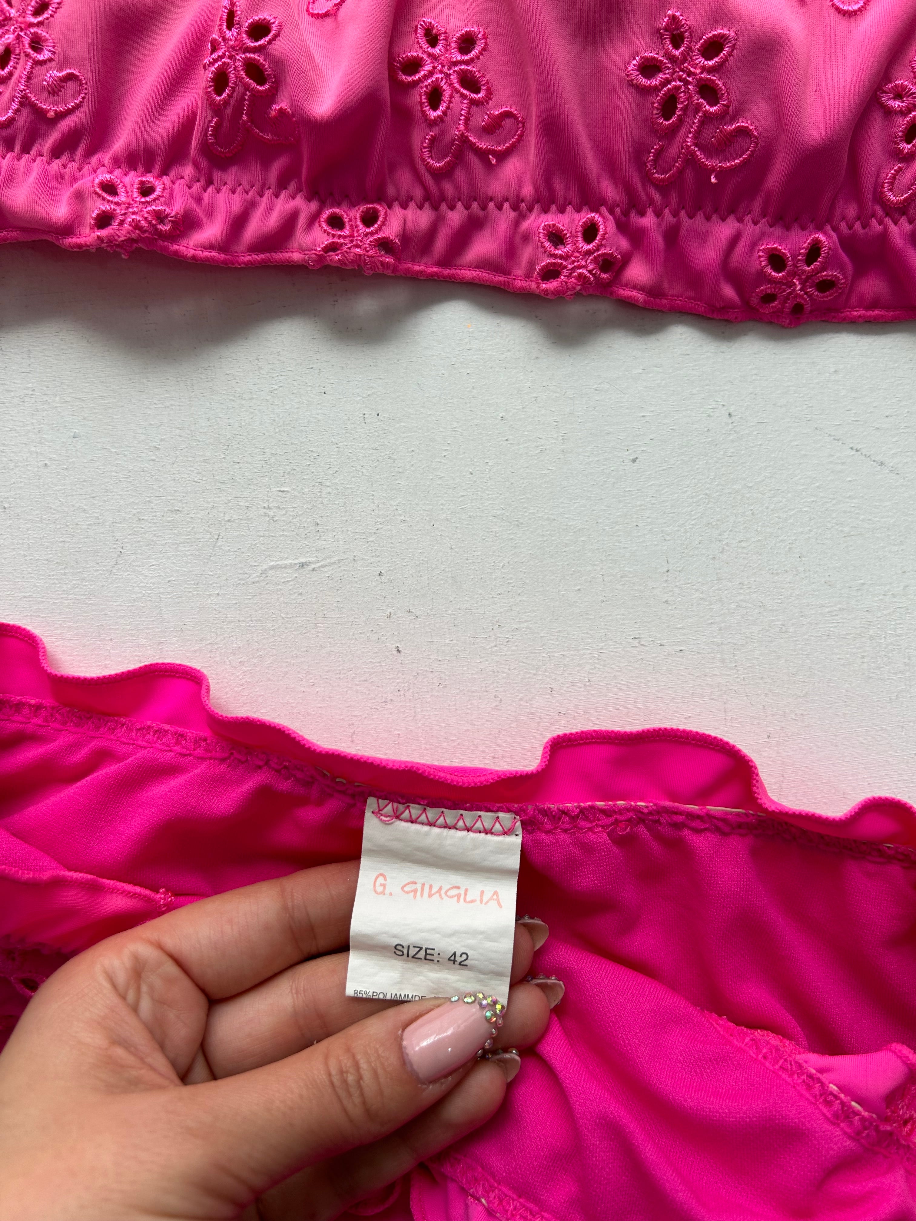 Pink embroidered low rise bikini set (XS)