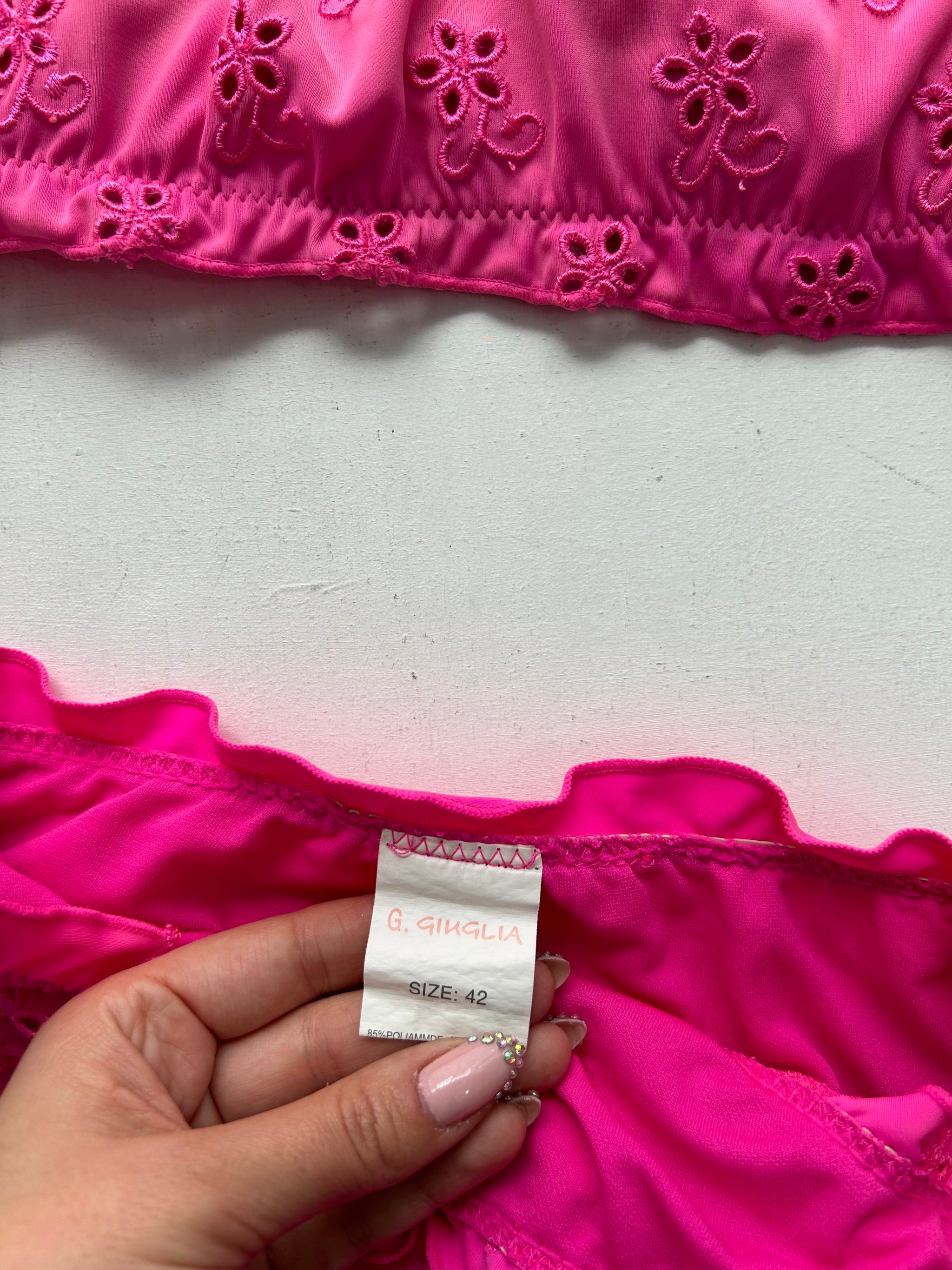 Pink embroidered low rise bikini set (XS)