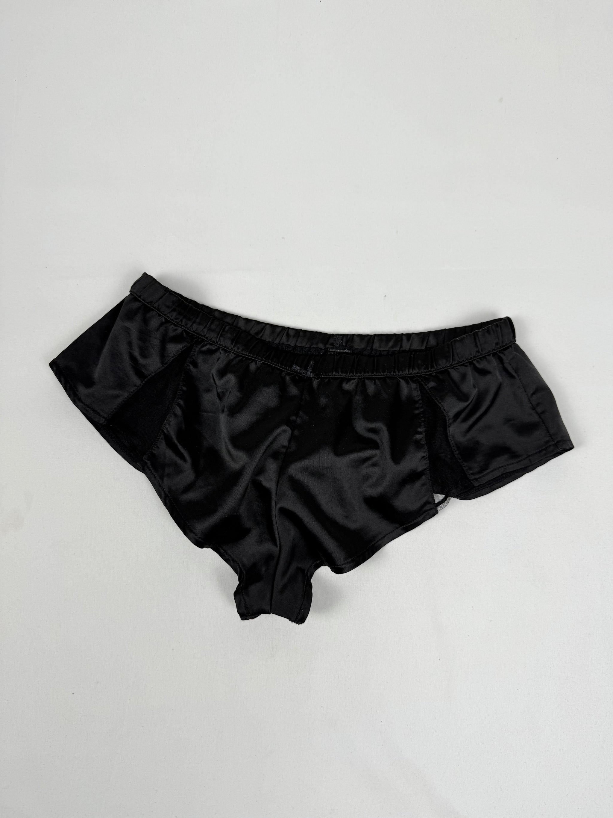 Black silky low rise mini shorty (S/M)