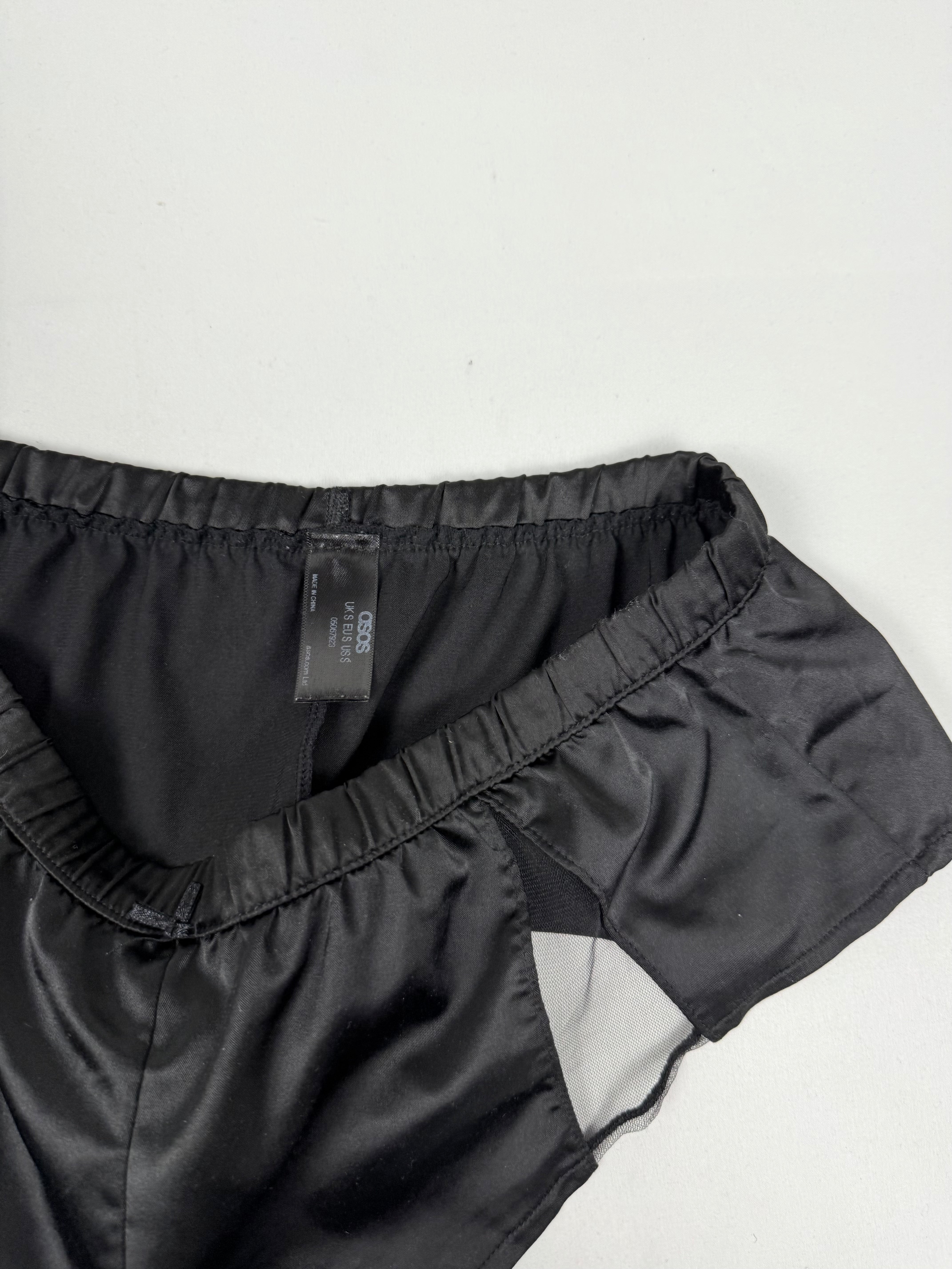Black silky low rise mini shorty (S/M)