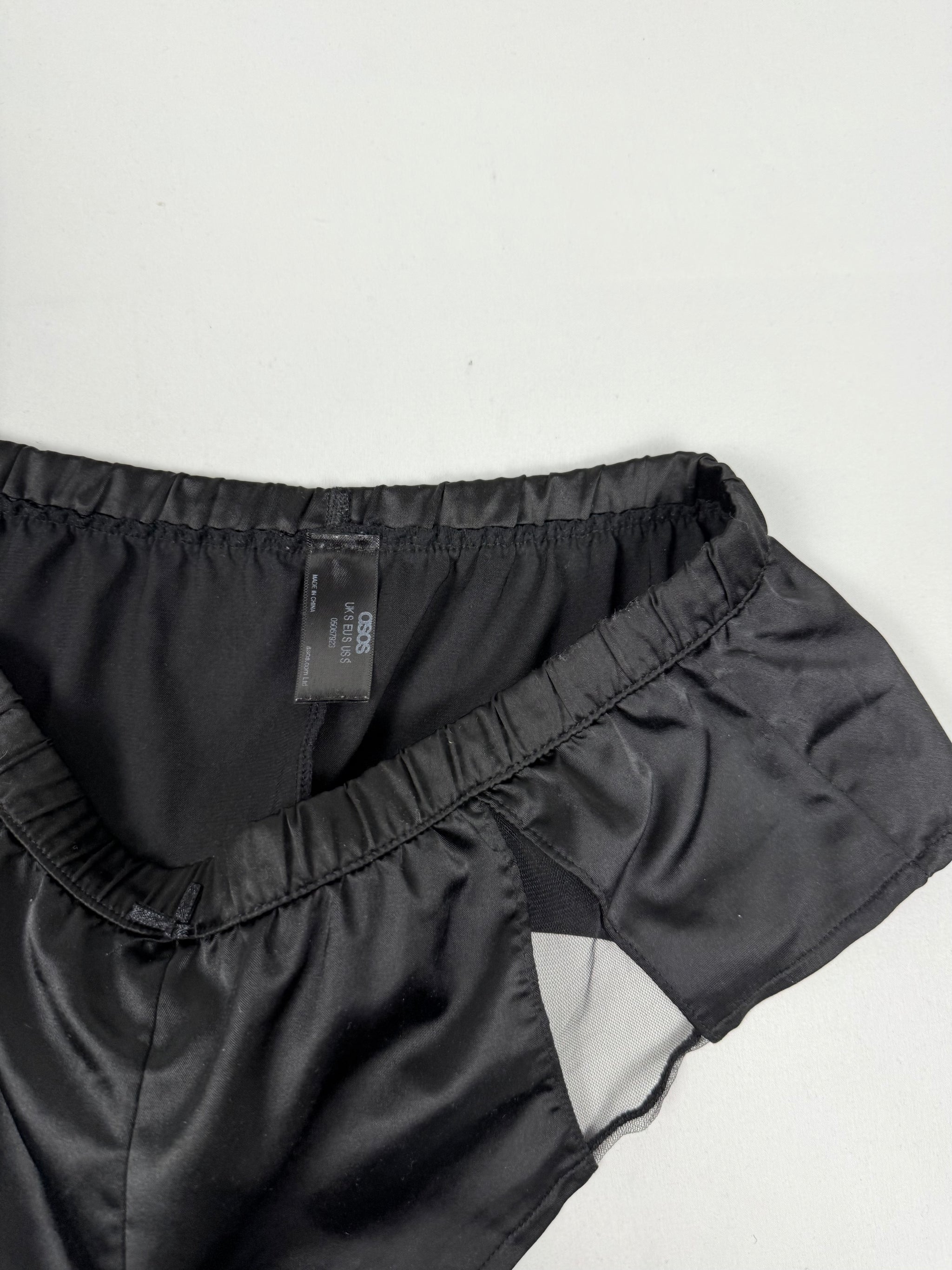 Black silky low rise mini shorty (S/M)