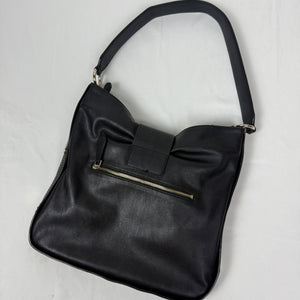 Black pvc leather gold buckle besace shoulder bag (30x32cm)