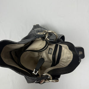 Black pvc leather gold buckle besace shoulder bag (30x32cm)