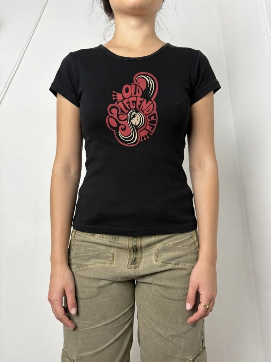 Black graphic cotton tee (XS)