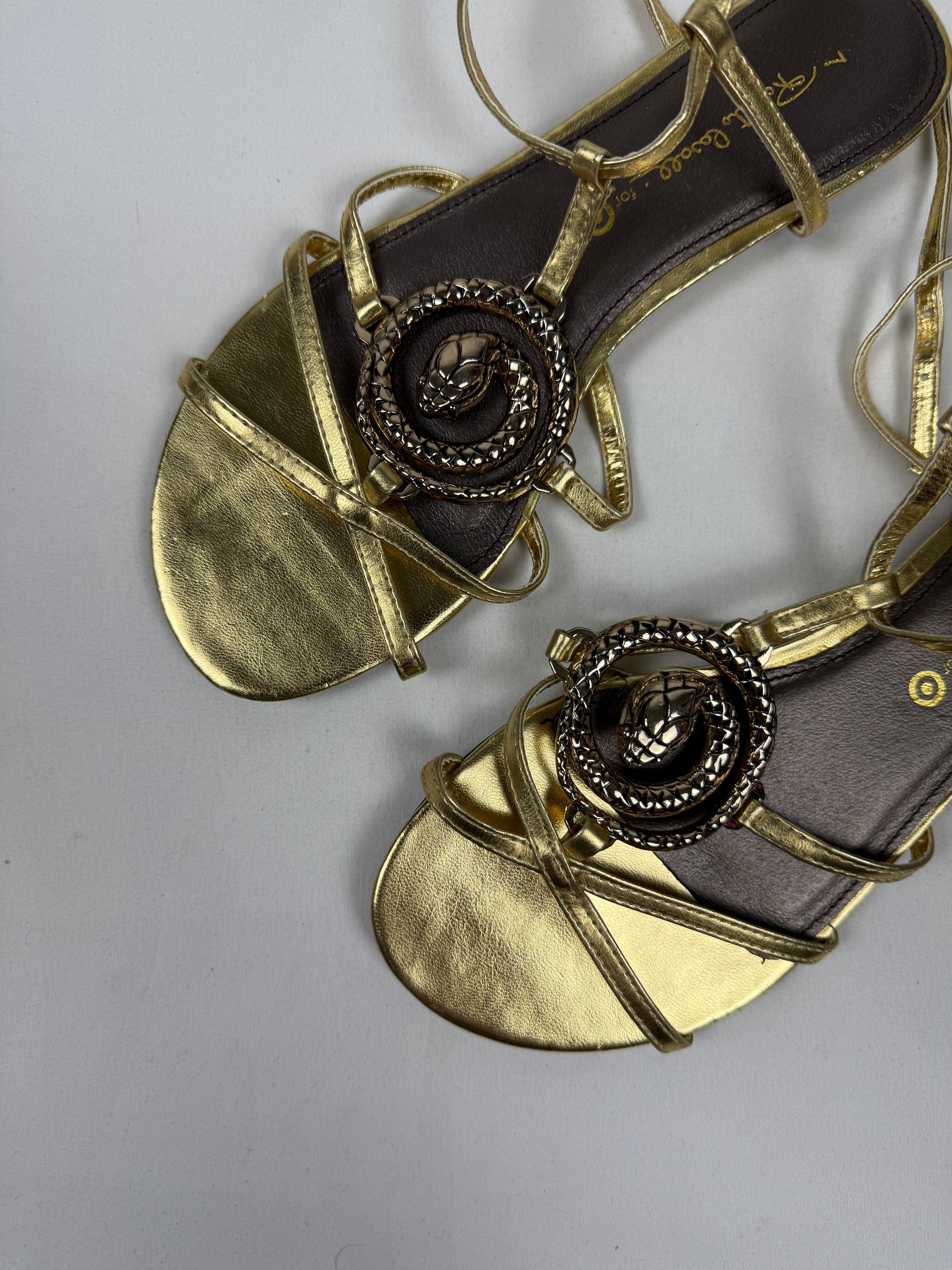 Gold snake buckle real leather shoes (38)