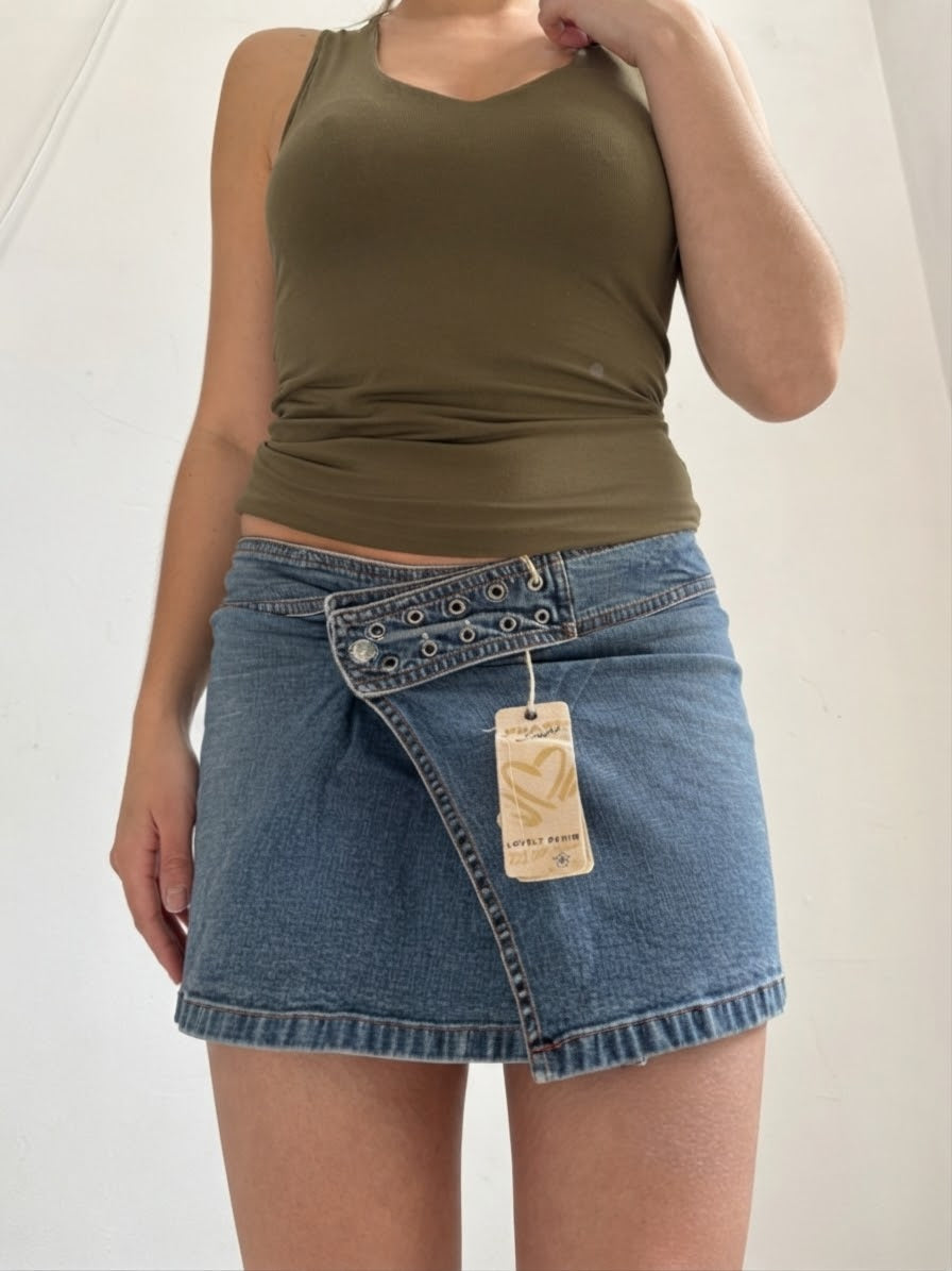 Blue denim low rise mini skirt (S)