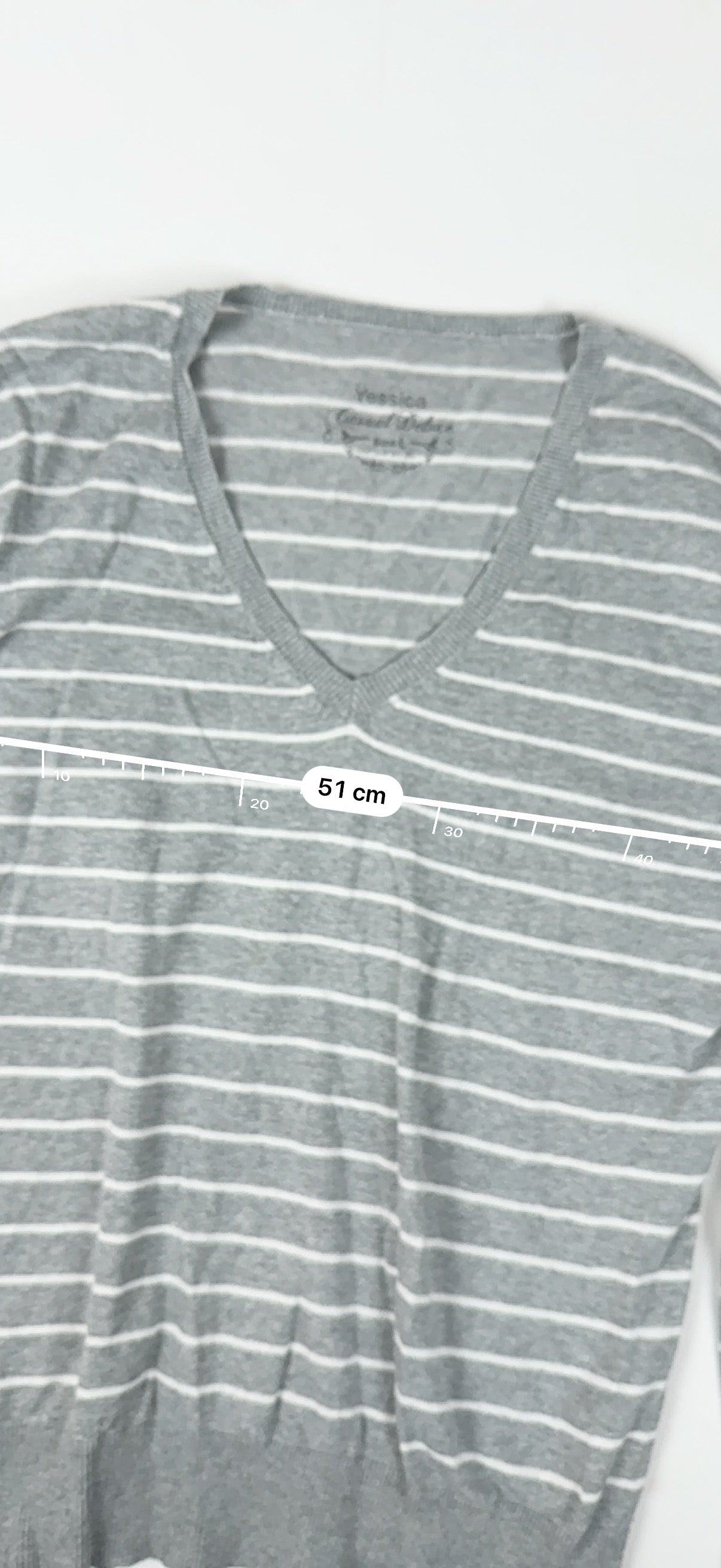 Grey striped V neck jumper (XL)