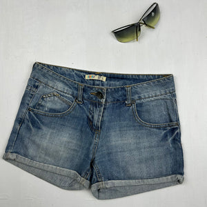 Blue denim low rise mini short (XS)
