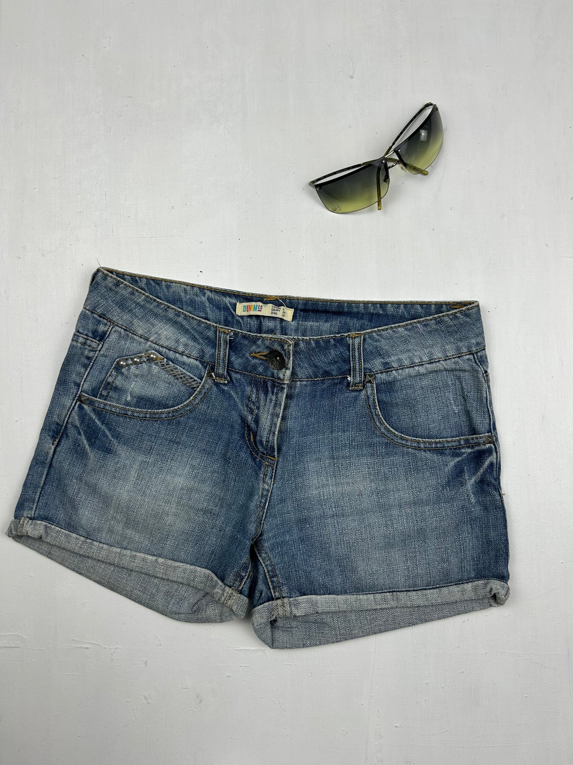 Blue denim low rise mini short (XS)
