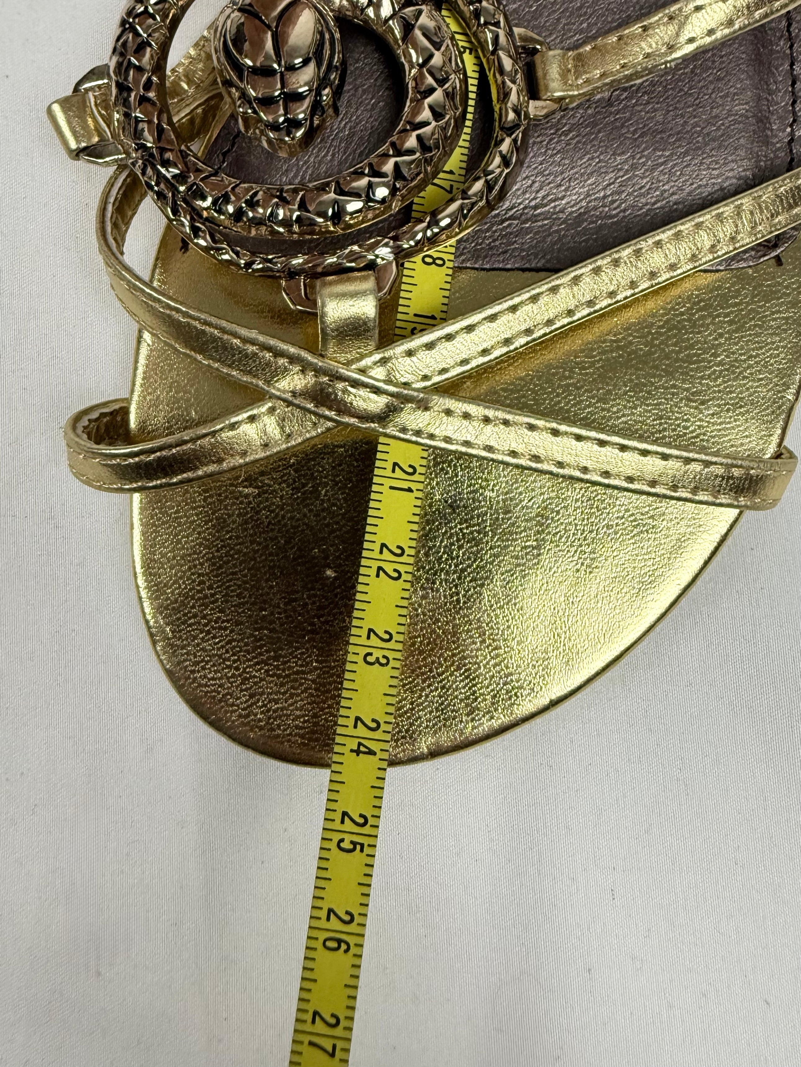 Gold snake buckle real leather shoes (38)