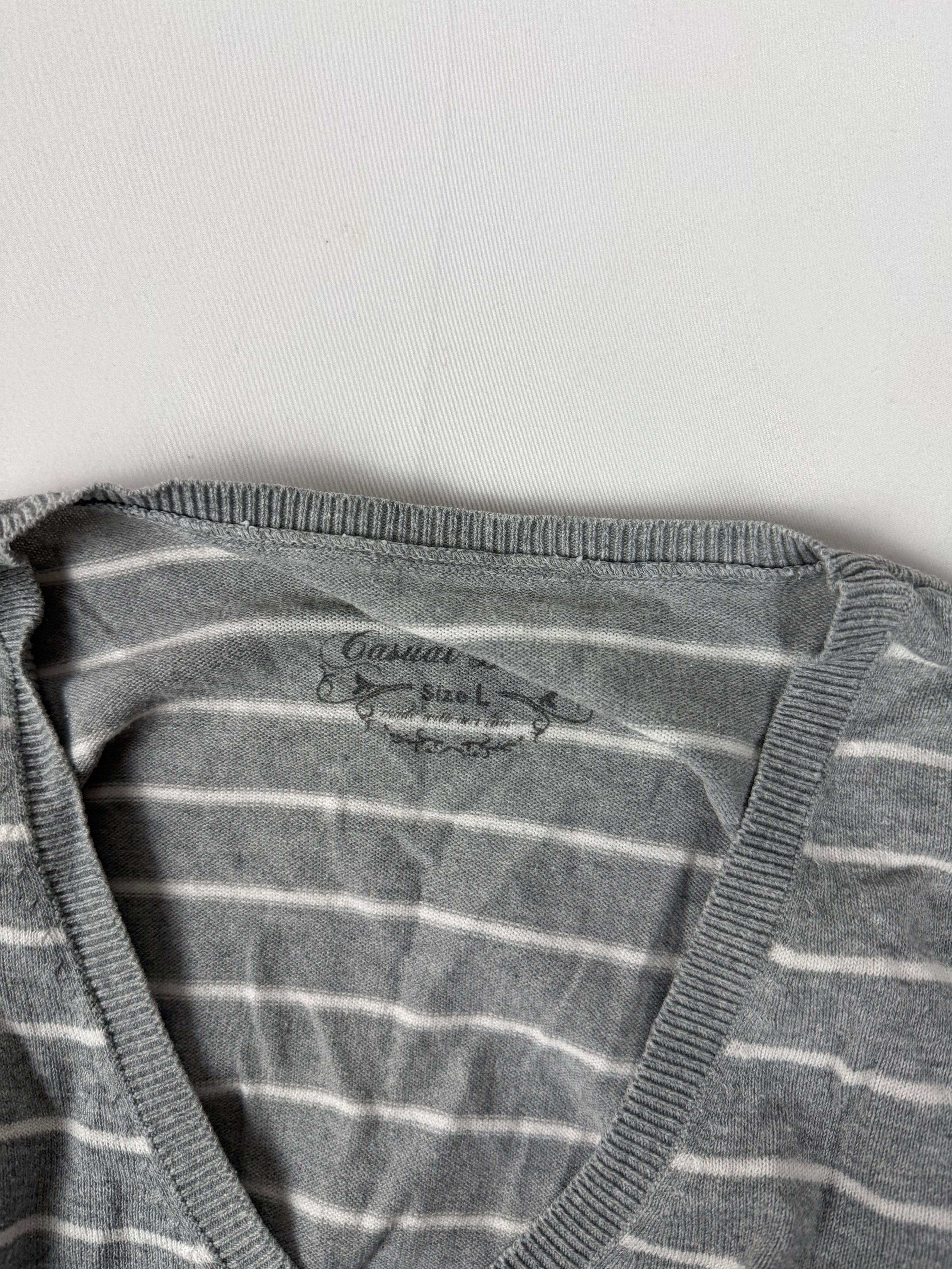 Grey striped V neck jumper (XL)