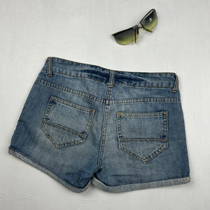 Blue denim low rise mini short (XS)