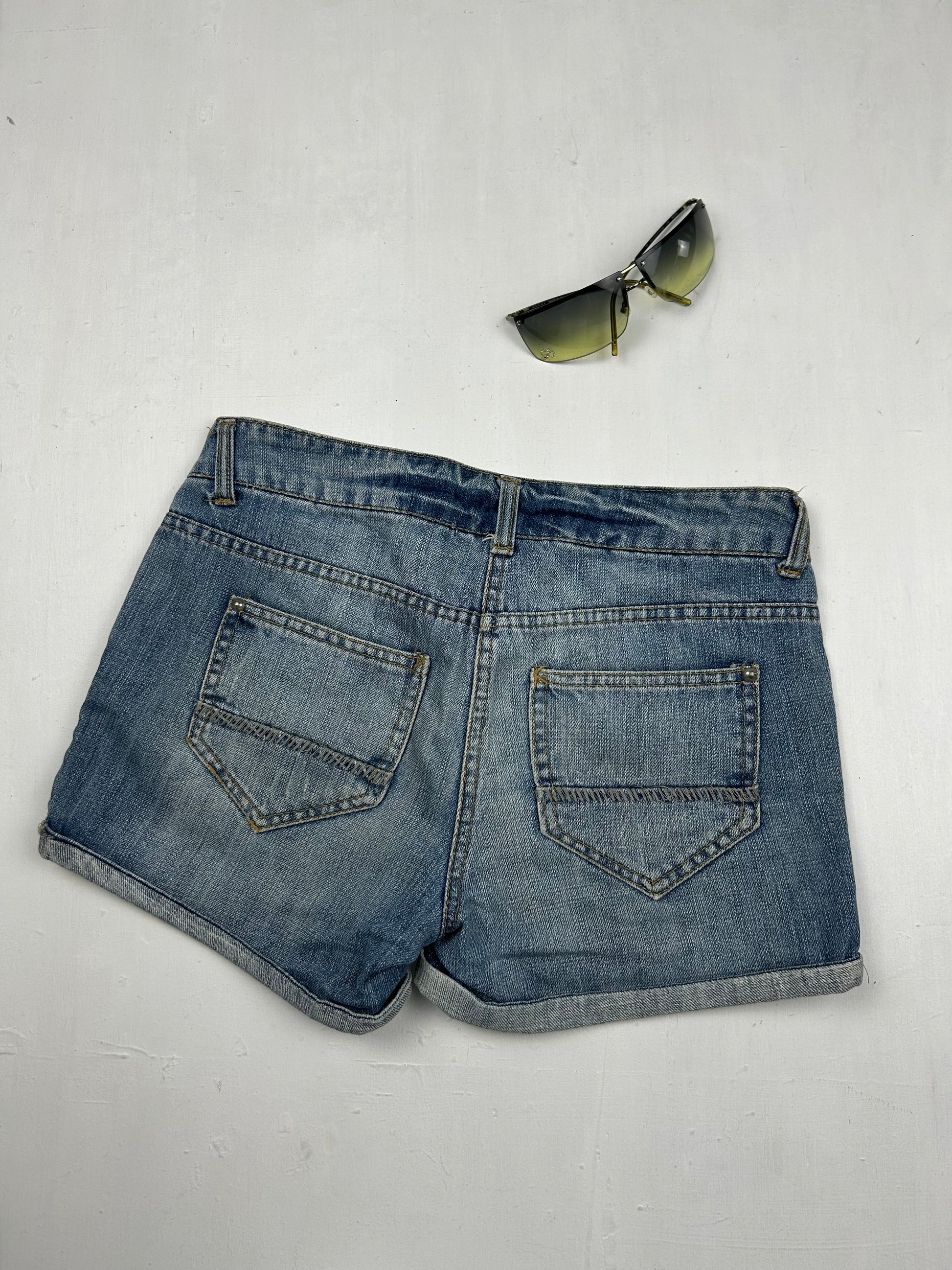 Blue denim low rise mini short (XS)