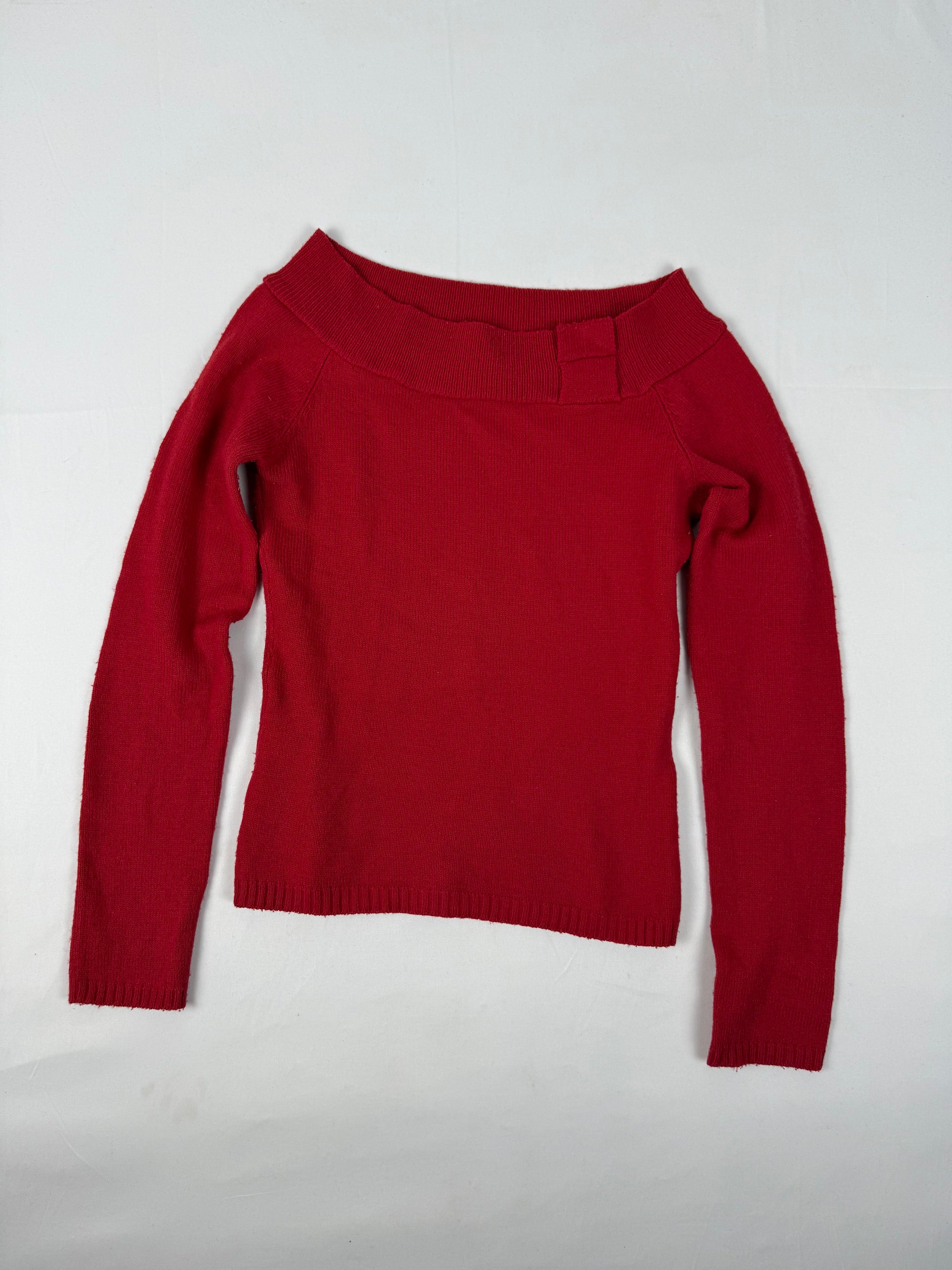 Red tight fit bardot neck jumper (L)
