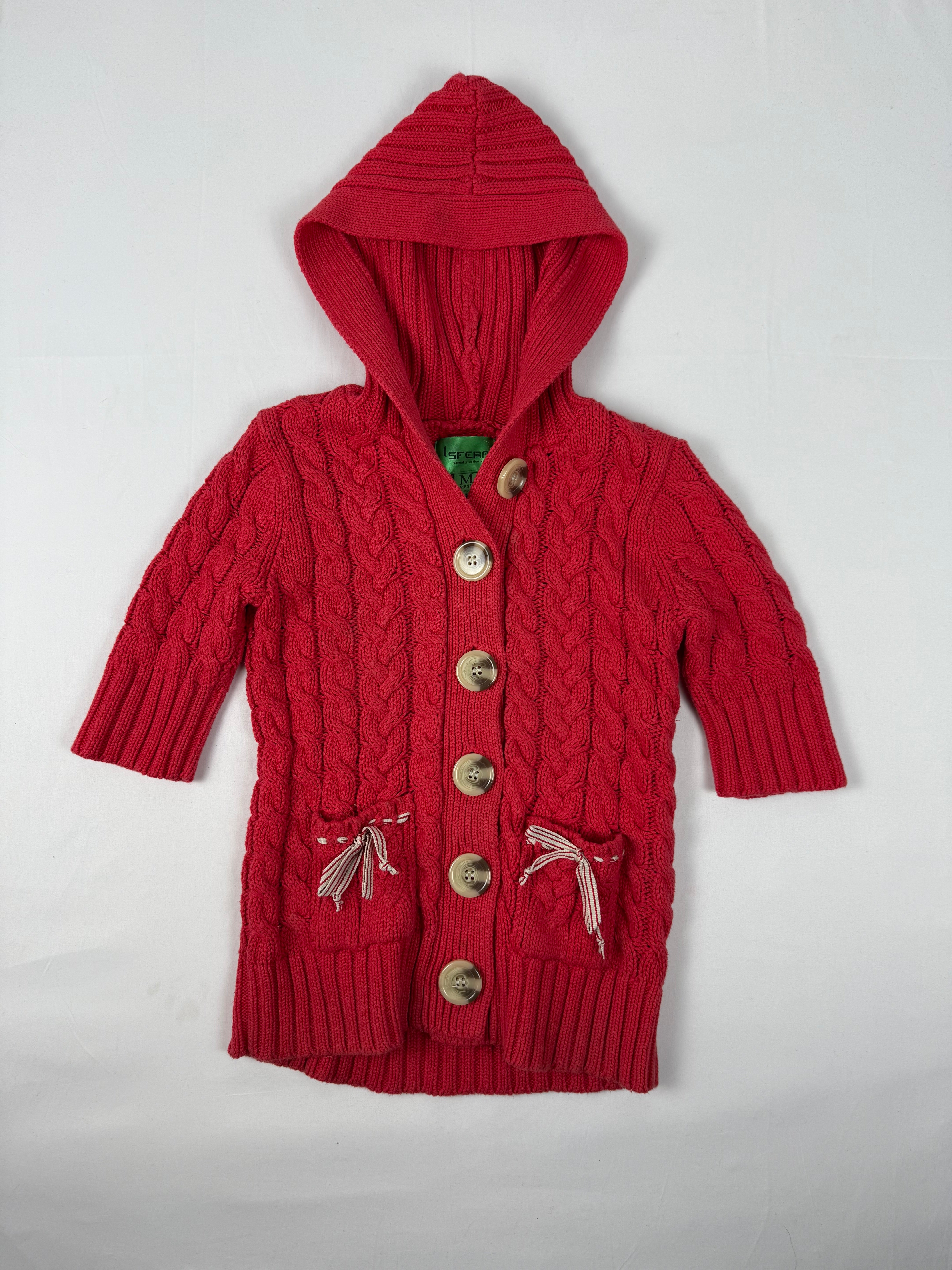 Red buttons up hooded short sleeves jumper (S)