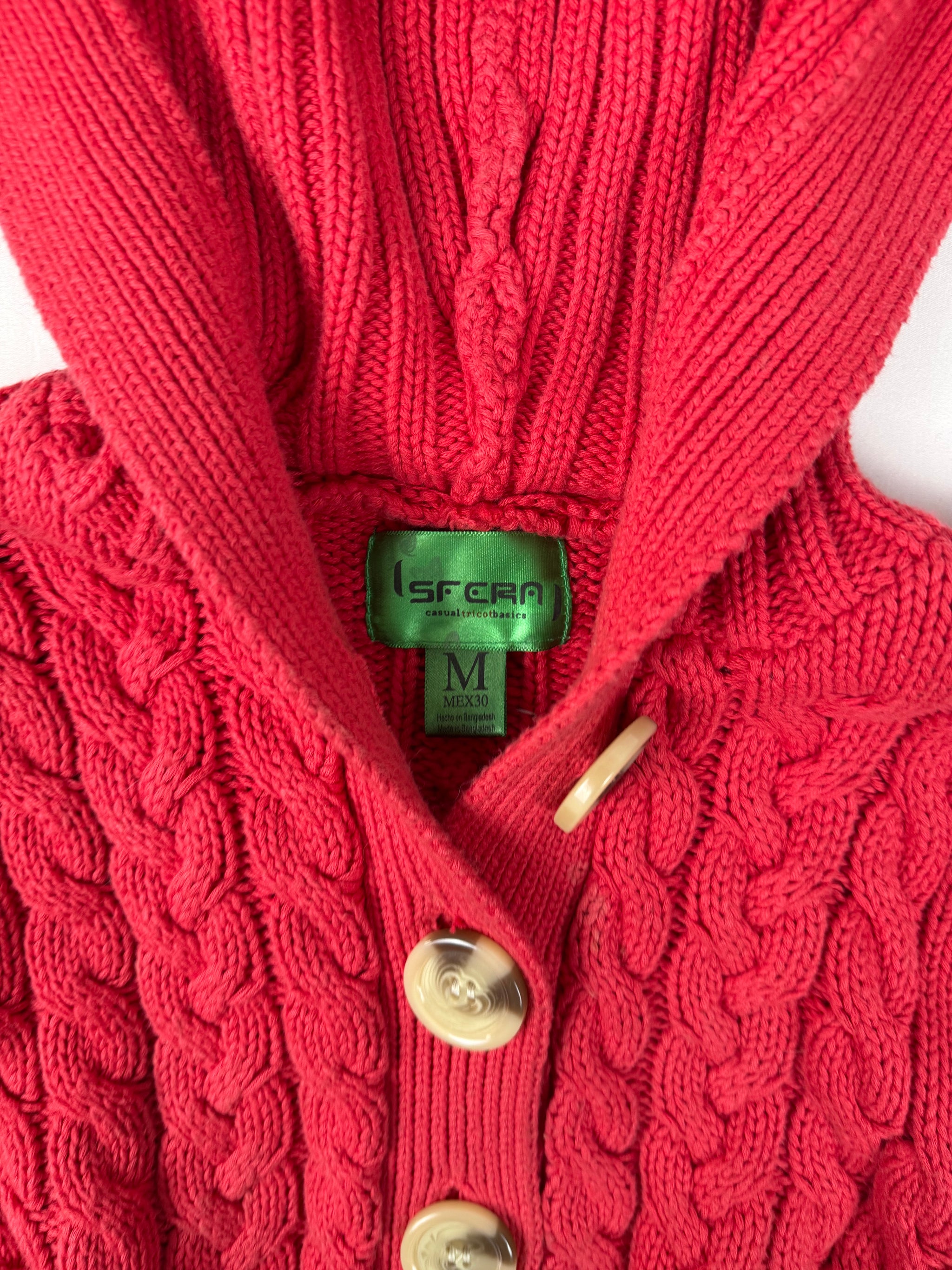 Red buttons up hooded short sleeves jumper (S)