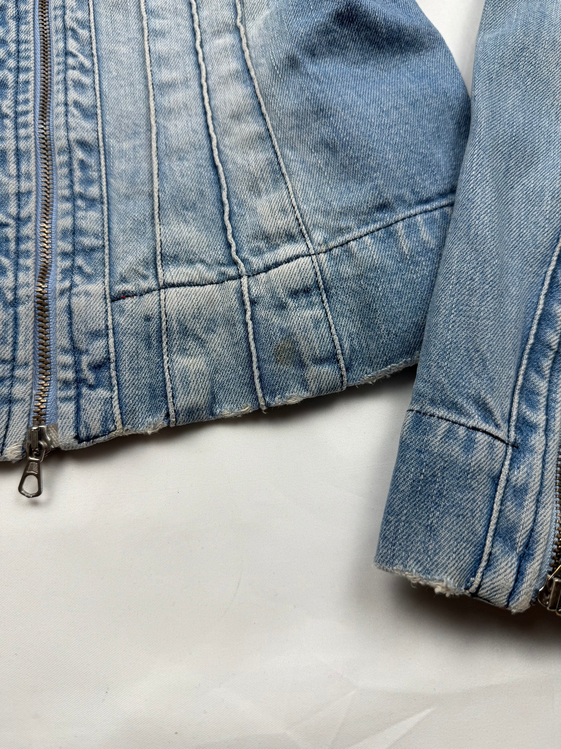 Blue denim zip up biker jacket (S/M)