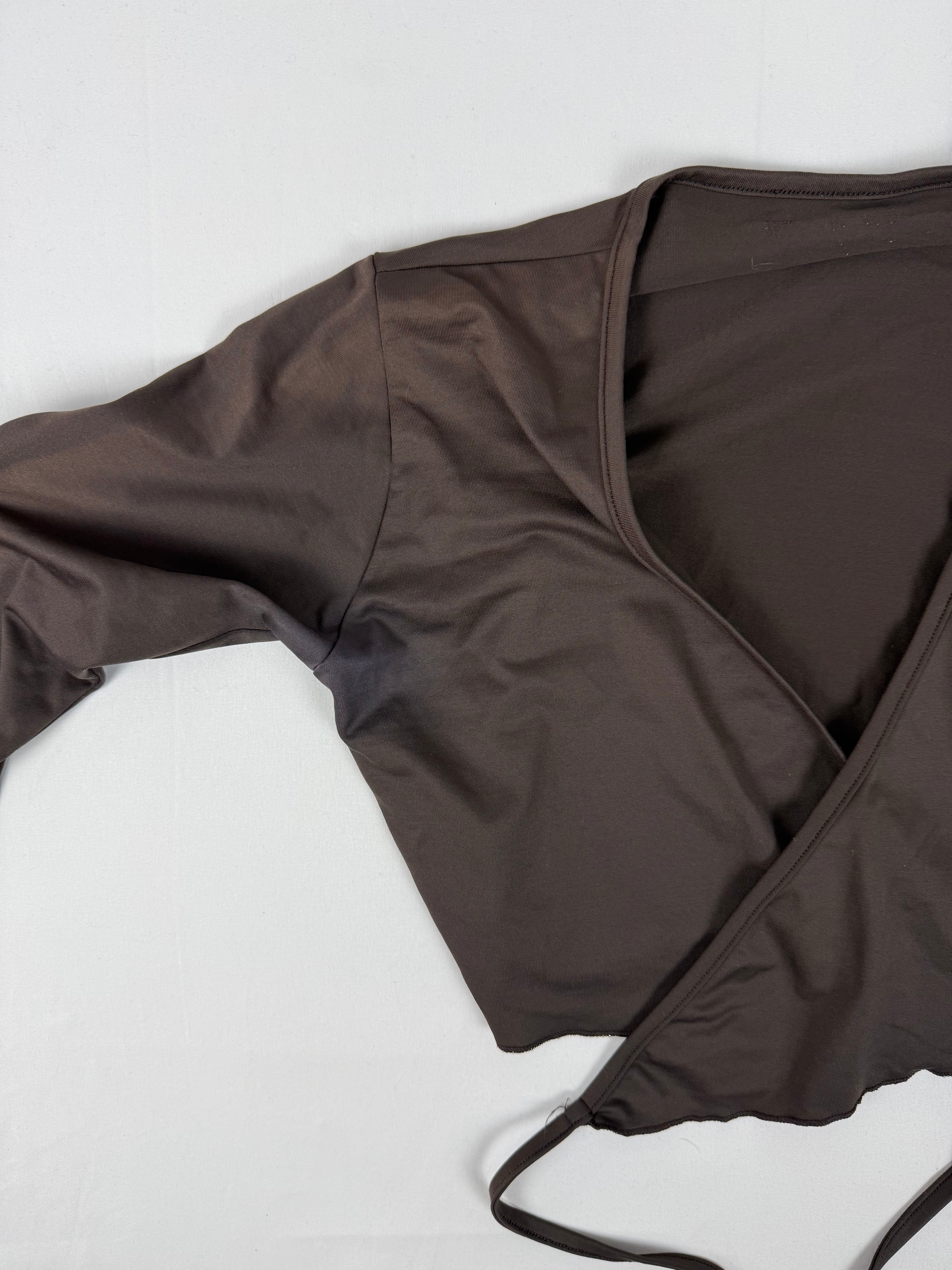 Brown lycra stretchy cardigan top (XL)
