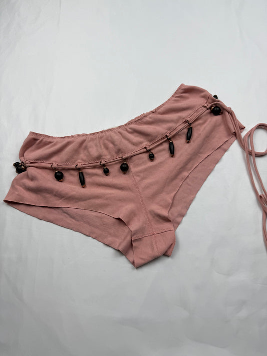 Pink suede low rise pearls mini short (S)