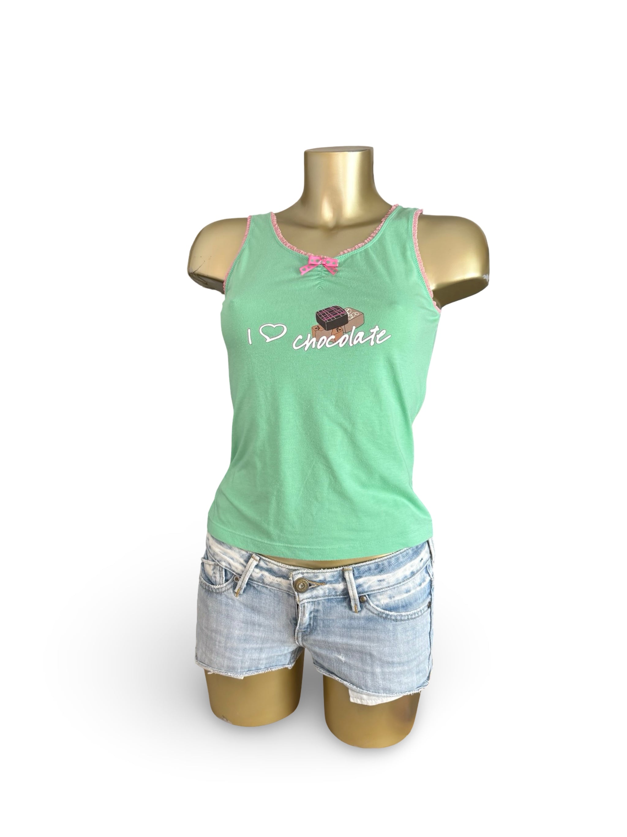 Green graphic cotton top (M)