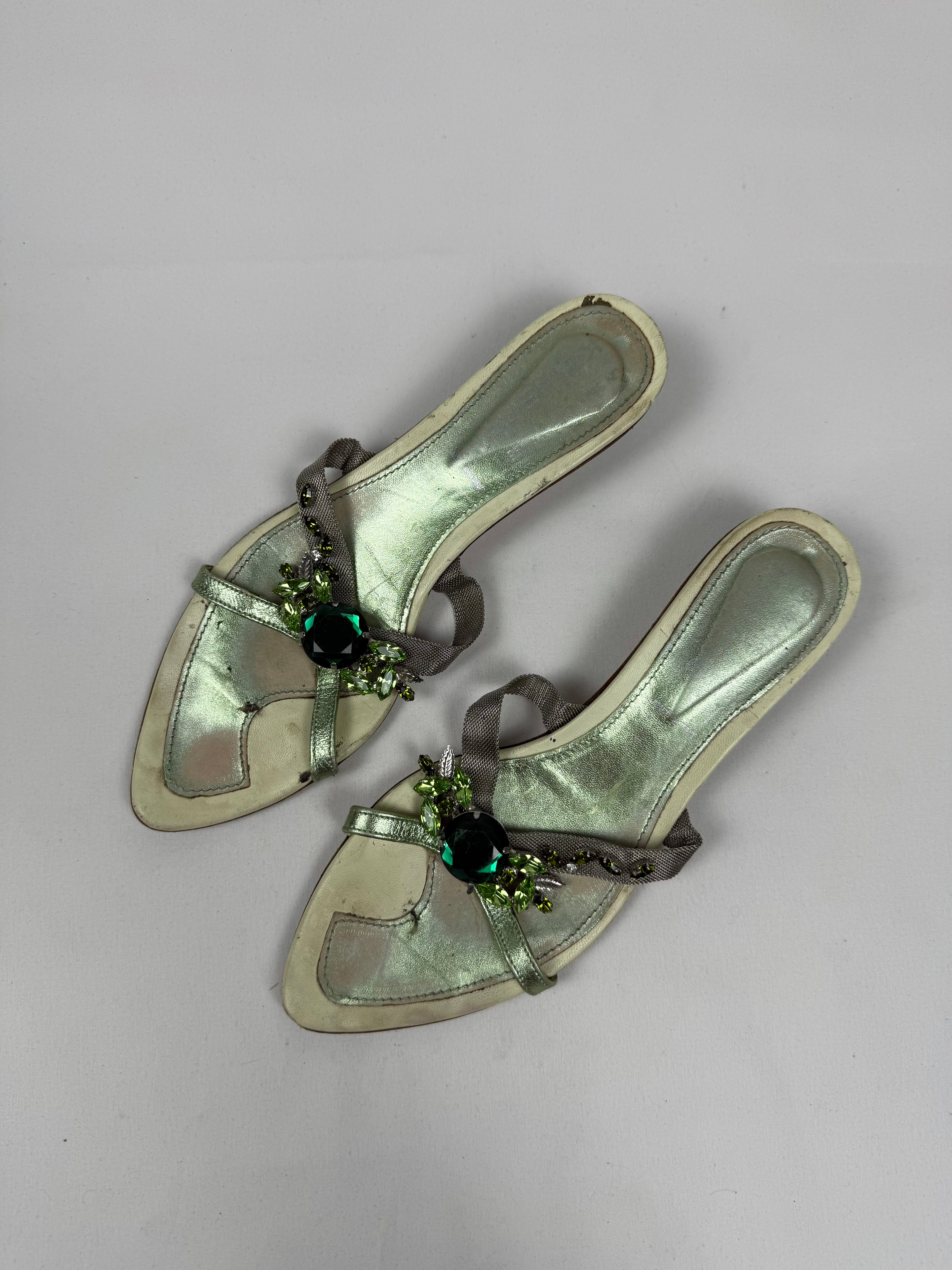 Green rhinestone kitten heels mules (38.5)