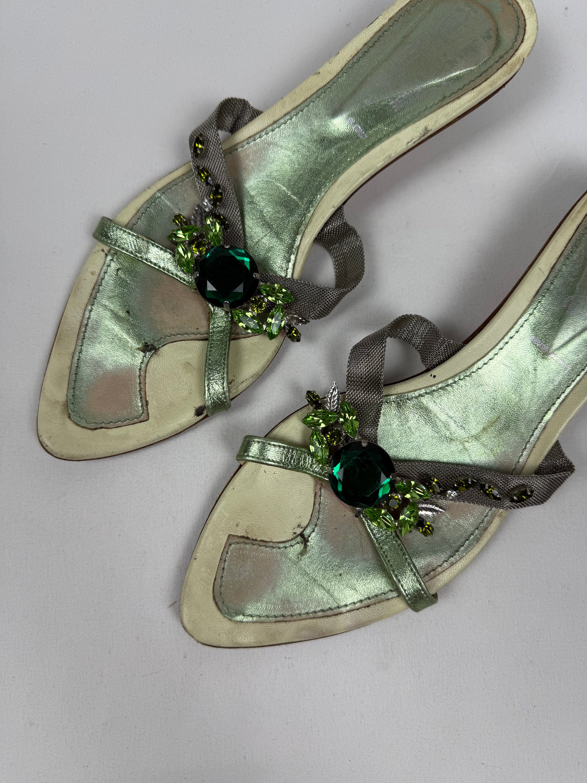 Green rhinestone kitten heels mules (38.5)