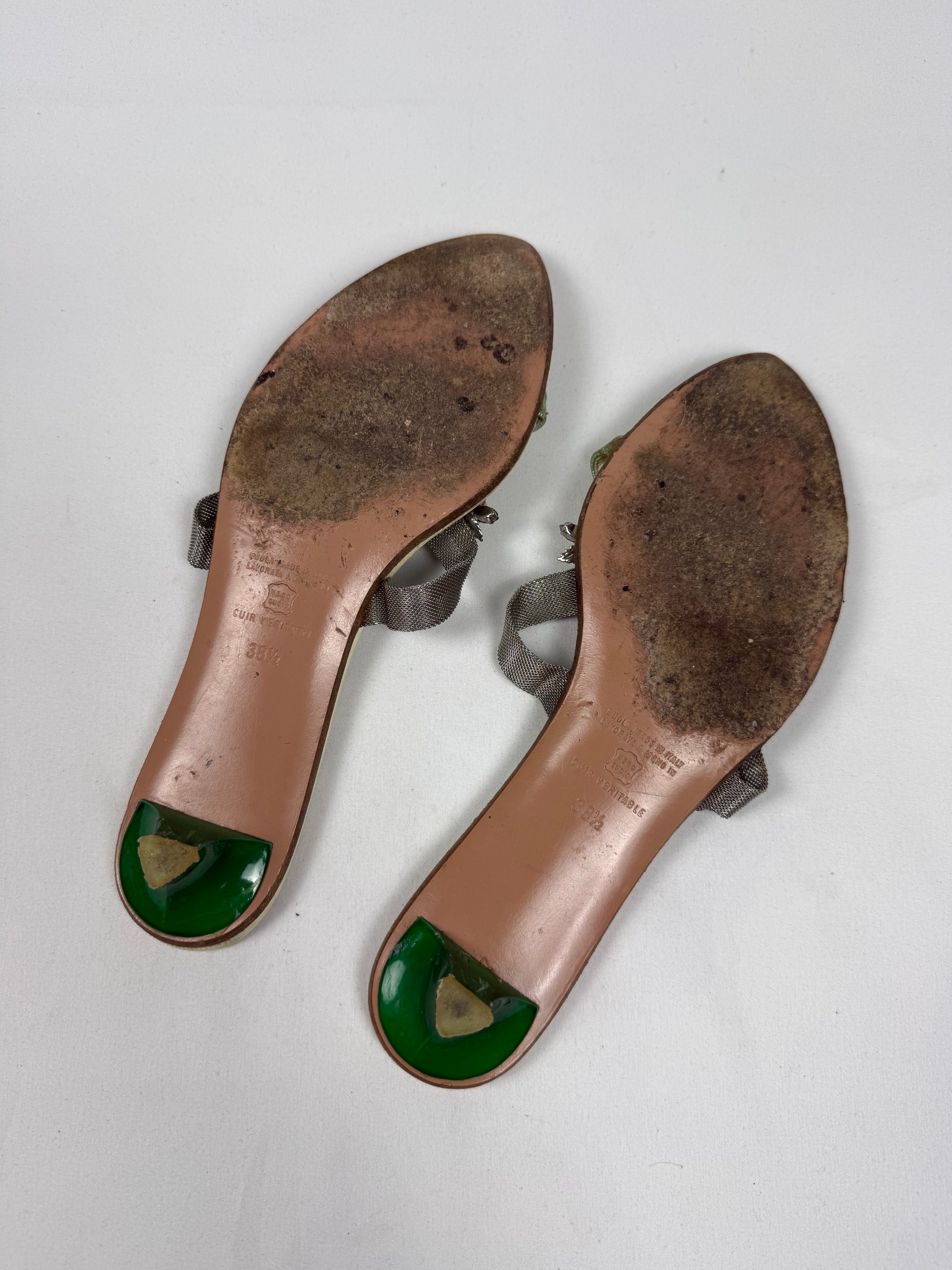 Green rhinestone kitten heels mules (38.5)
