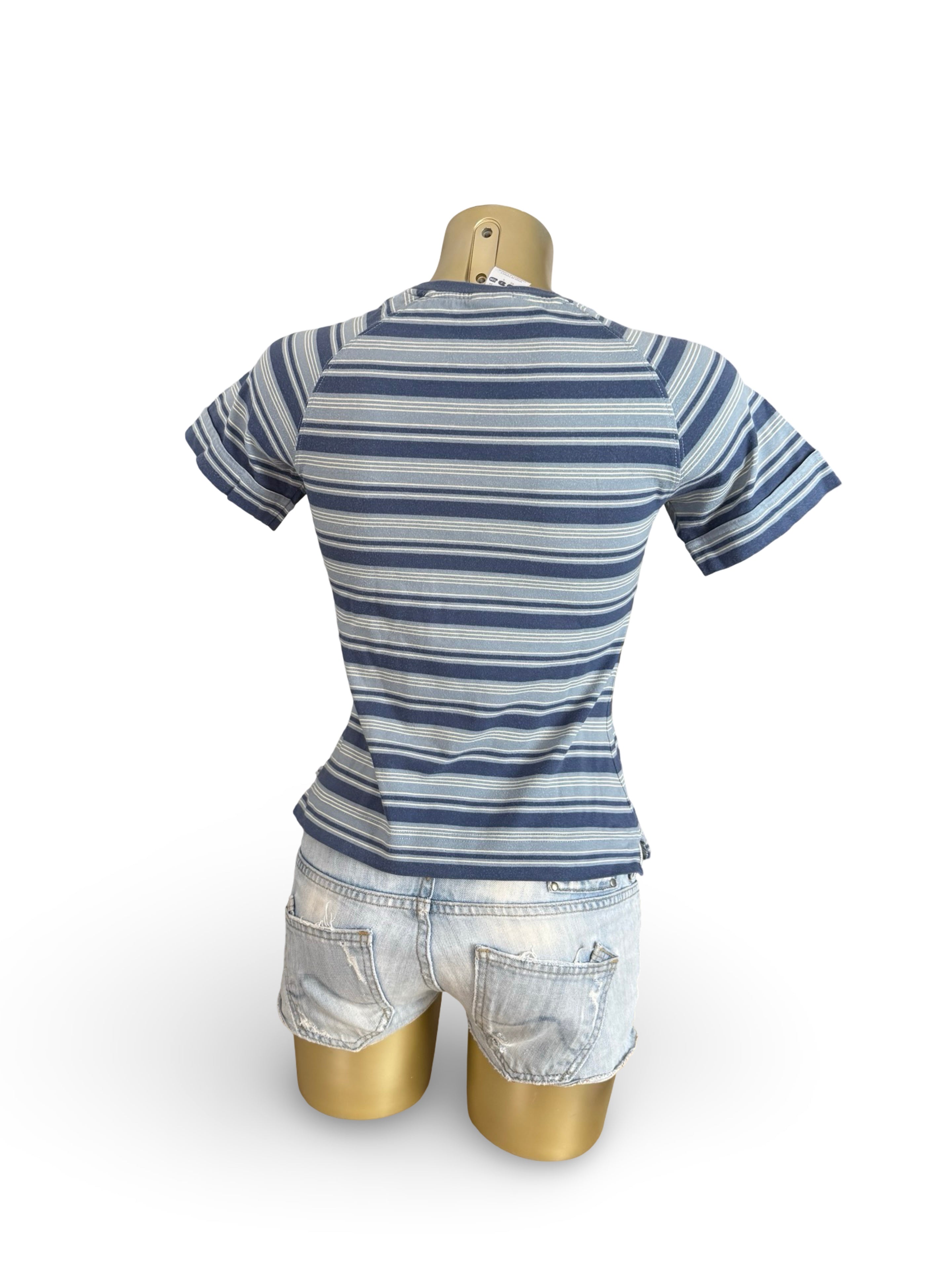 Blue striped cotton logo tee (S)