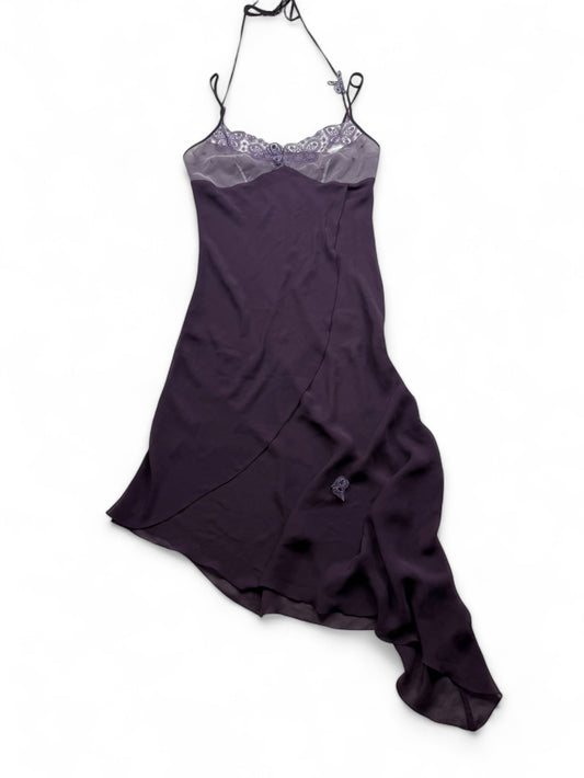 Purple mesh butterfly embroidered babydoll maxi dress (S/M)