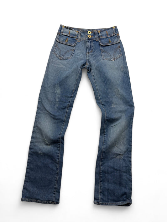 Blue denim low rise straight legs pants (XS)