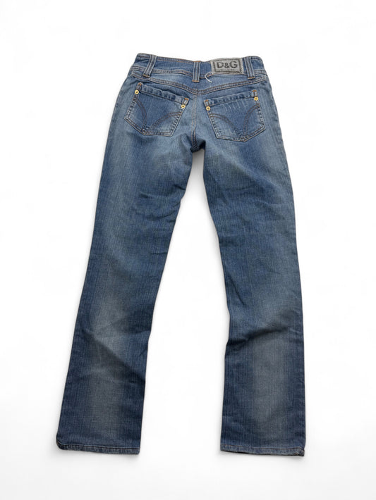 Blue denim low rise straight legs pants (XS)