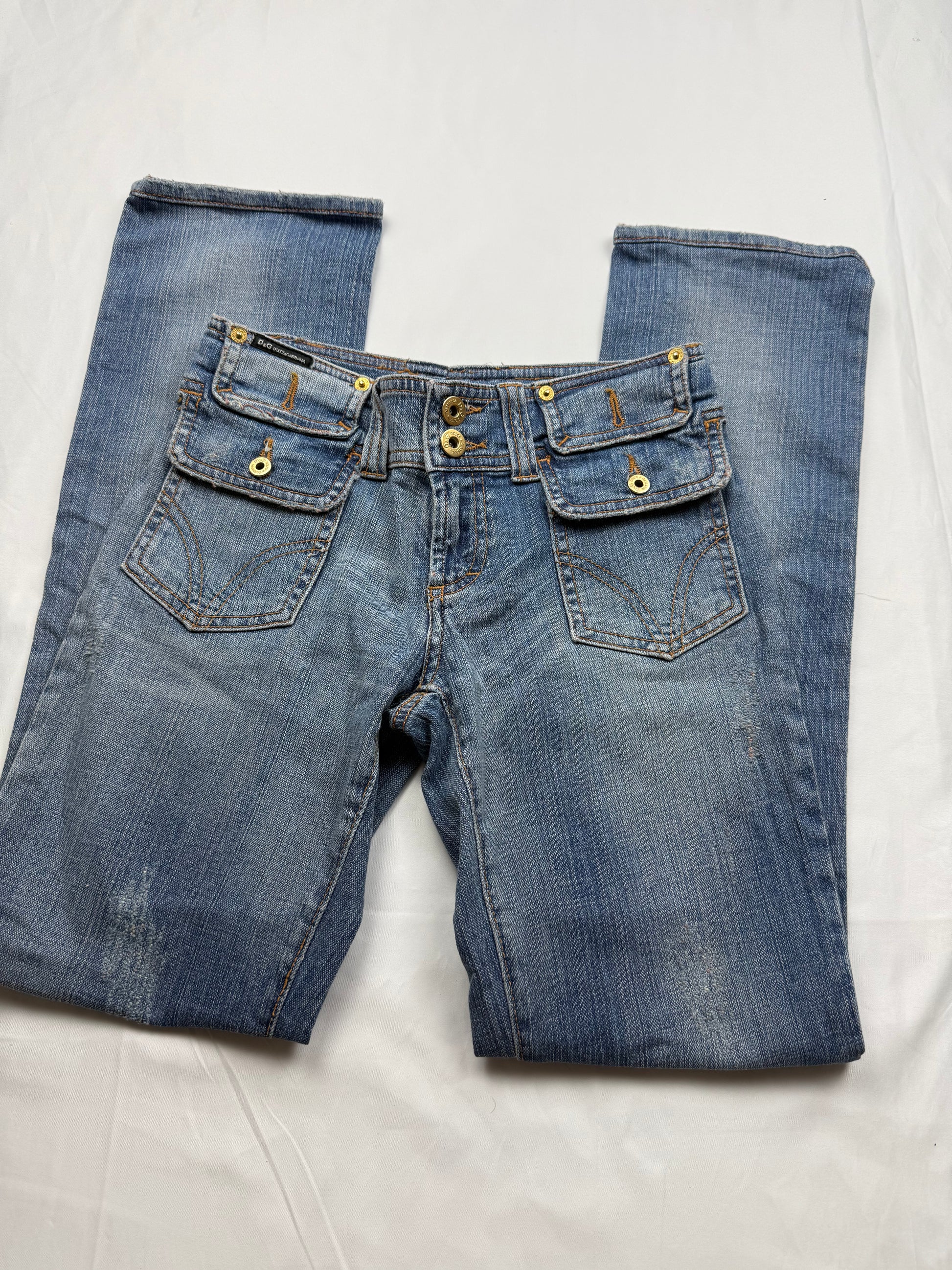 Blue denim low rise straight legs pants (XS)