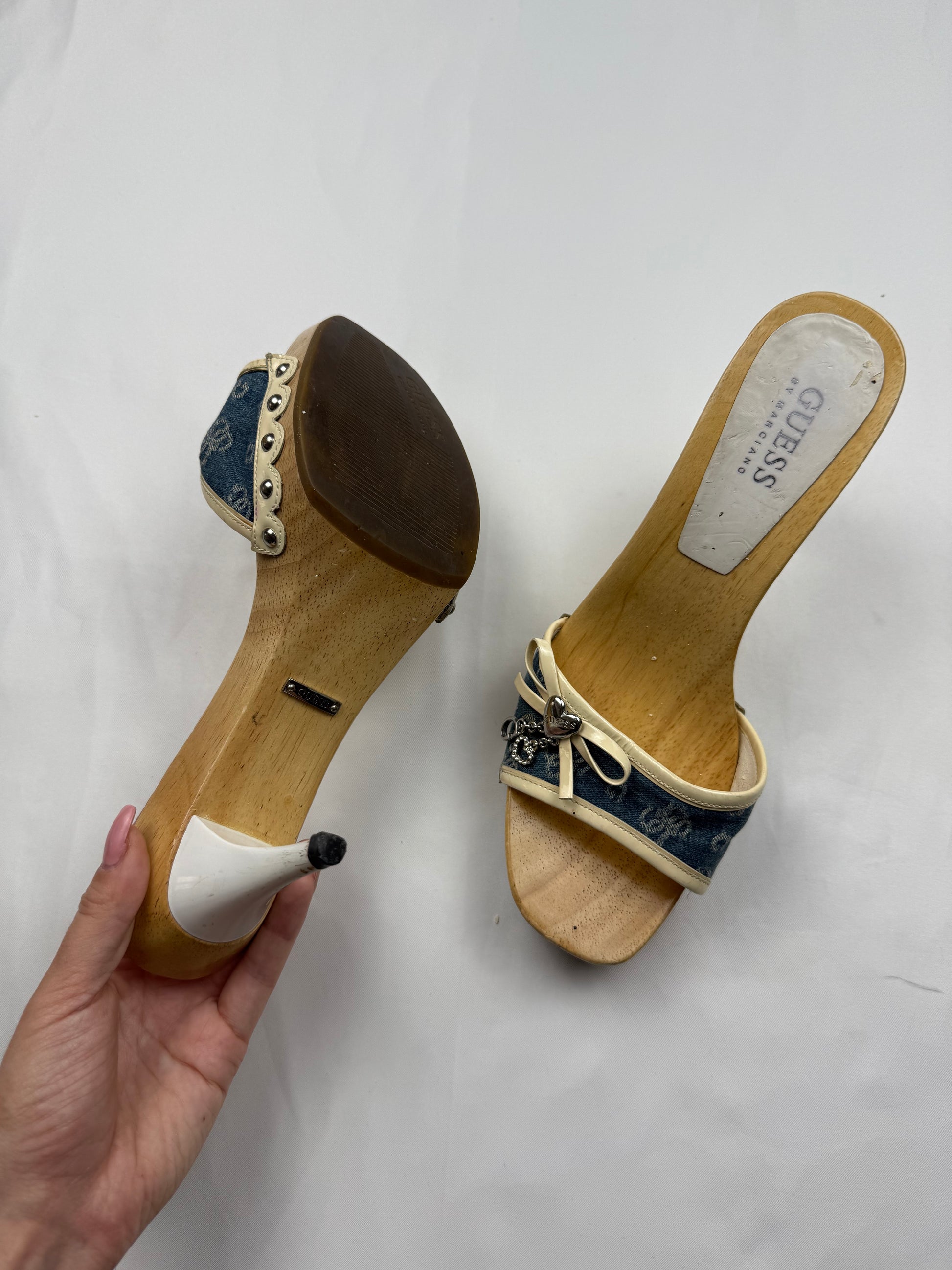 Blue charms monogram wood heels mules (38)