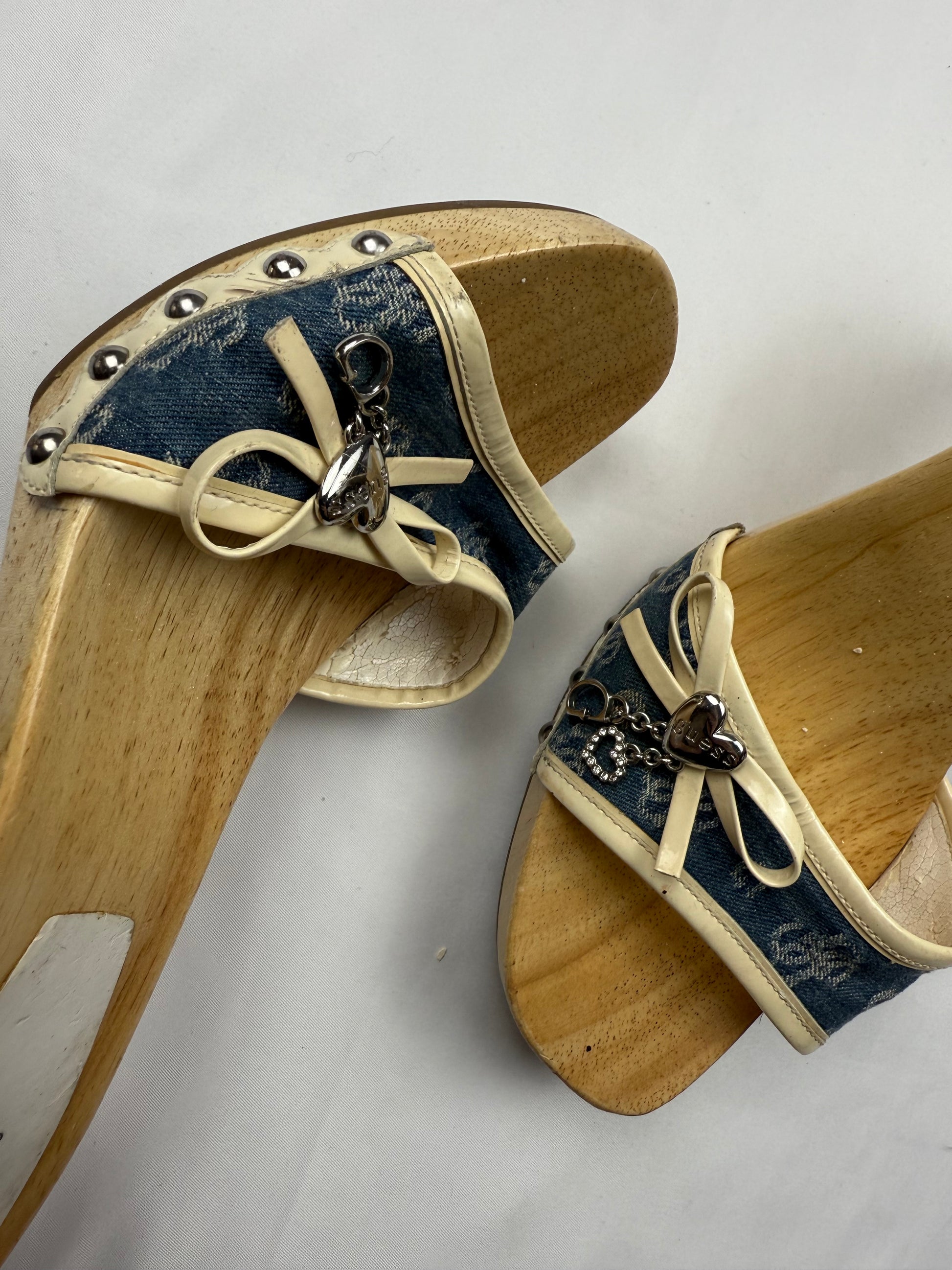 Blue charms monogram wood heels mules (38)