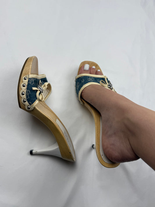 Blue charms monogram wood heels mules (38)