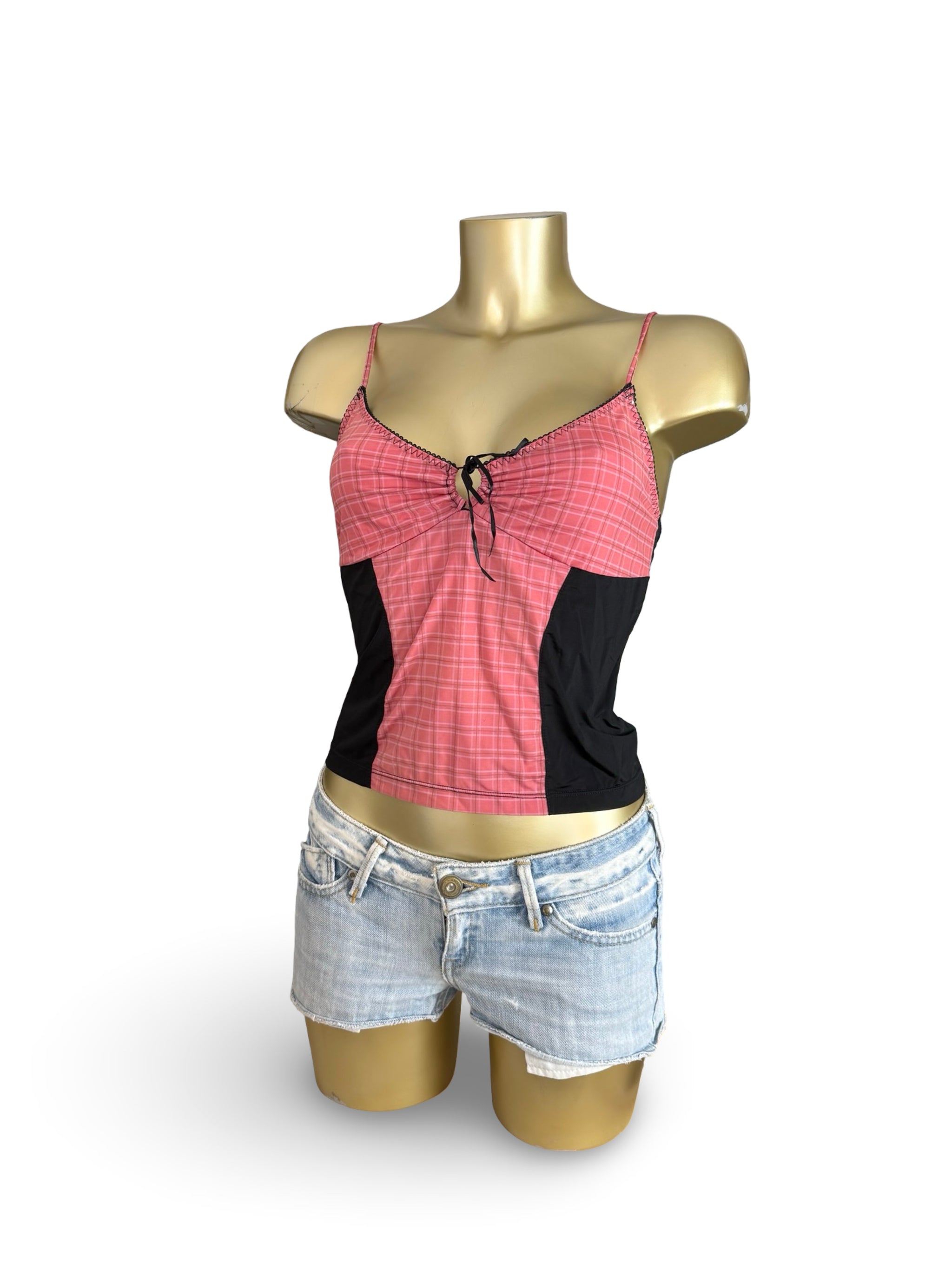 Pink check print cami top (L)