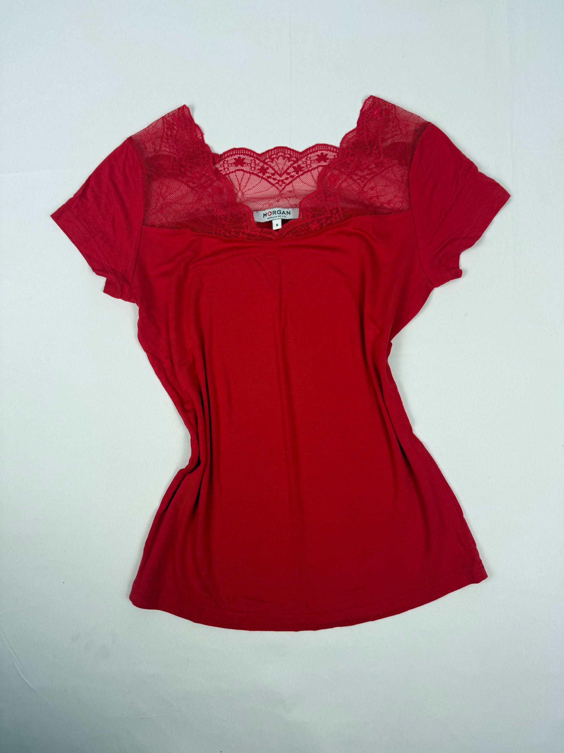 Red lace neck tight fit tee (S)