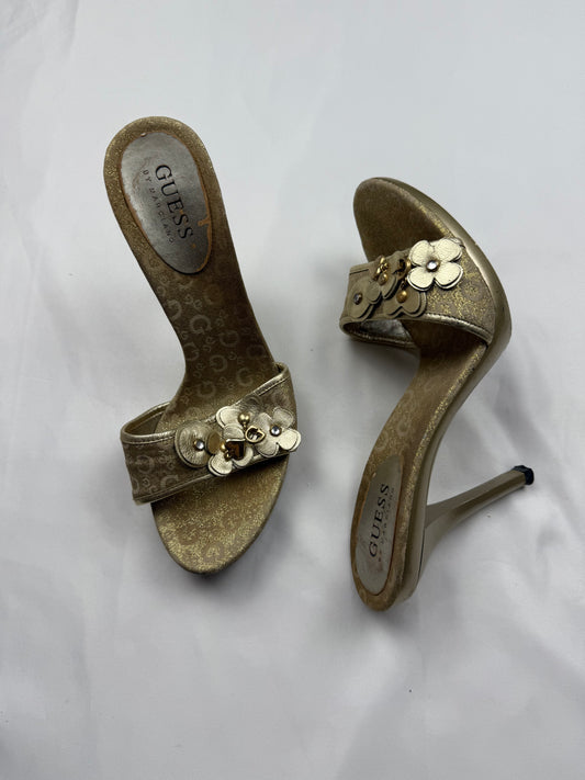 Gold charms monogram real leather heels mules (37)