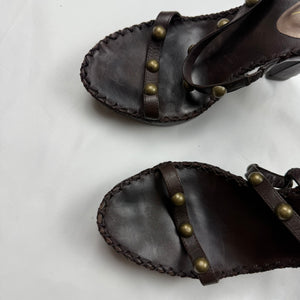 Brown real leather heels sandals (38)